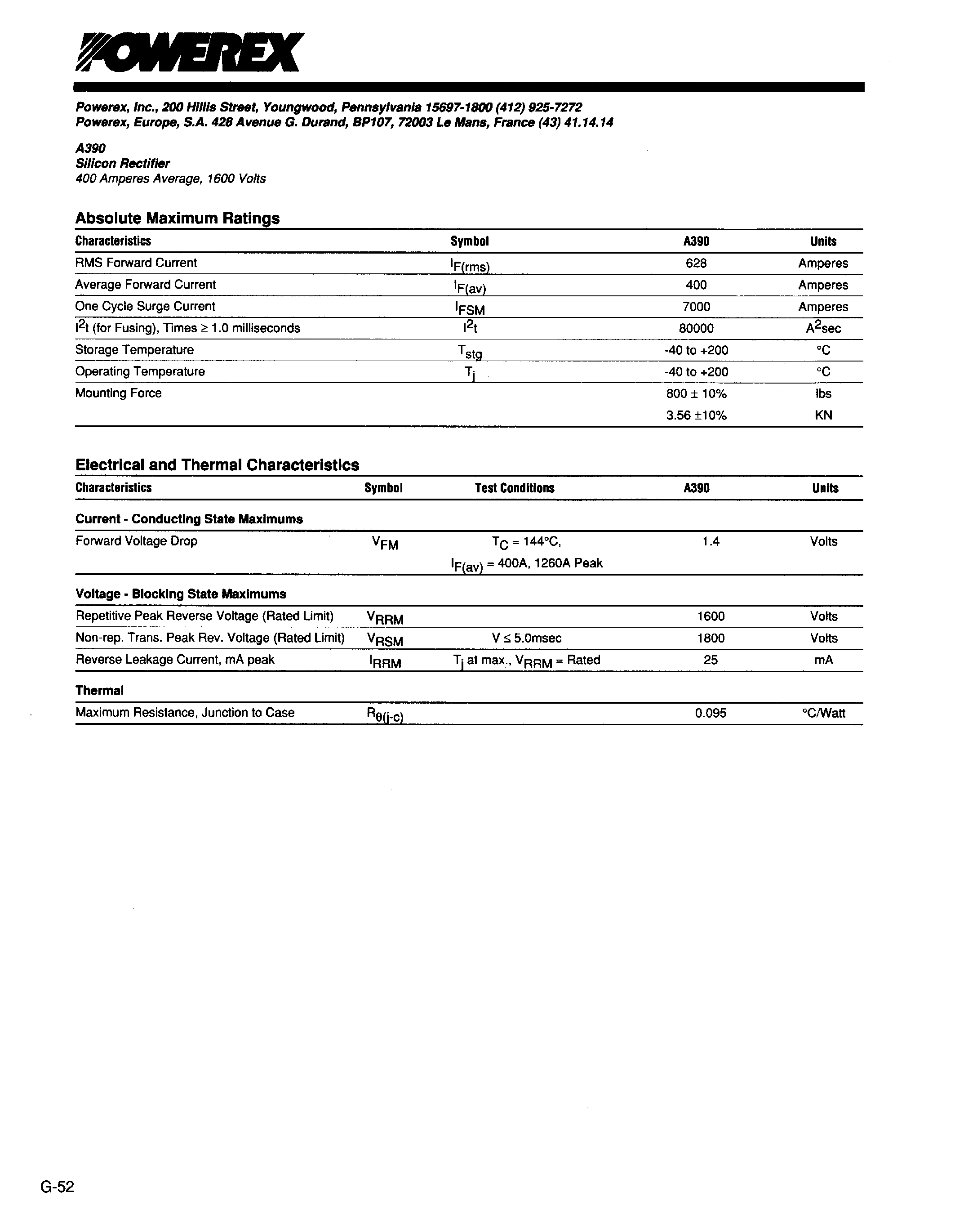 Datasheet A390 - SILICON RECTIFIER page 2