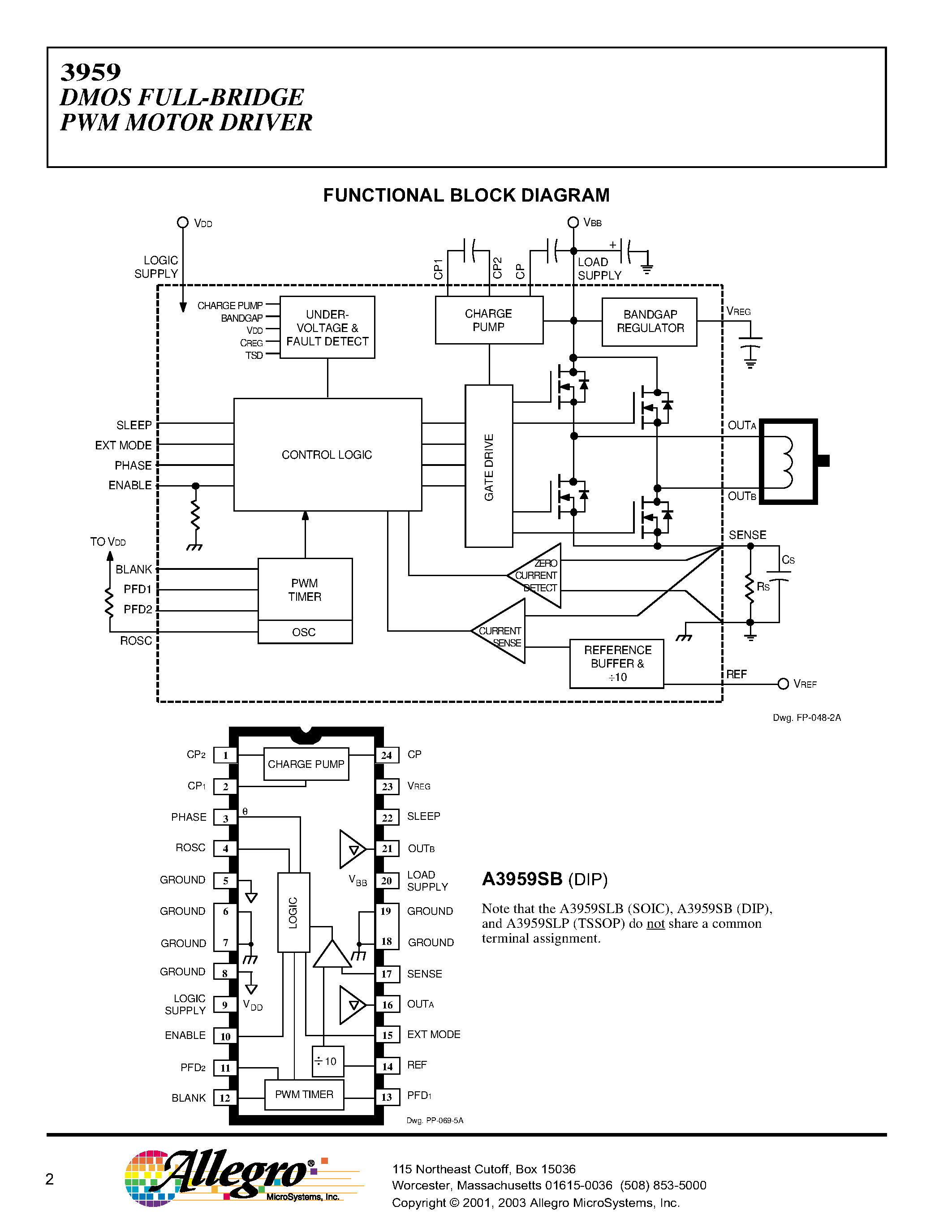 Datasheet A3959SB-T page 2 Datasheet A3959SB-T - DMOS FULL-BRIDGE PWM MOTOR DRIVER page 2
