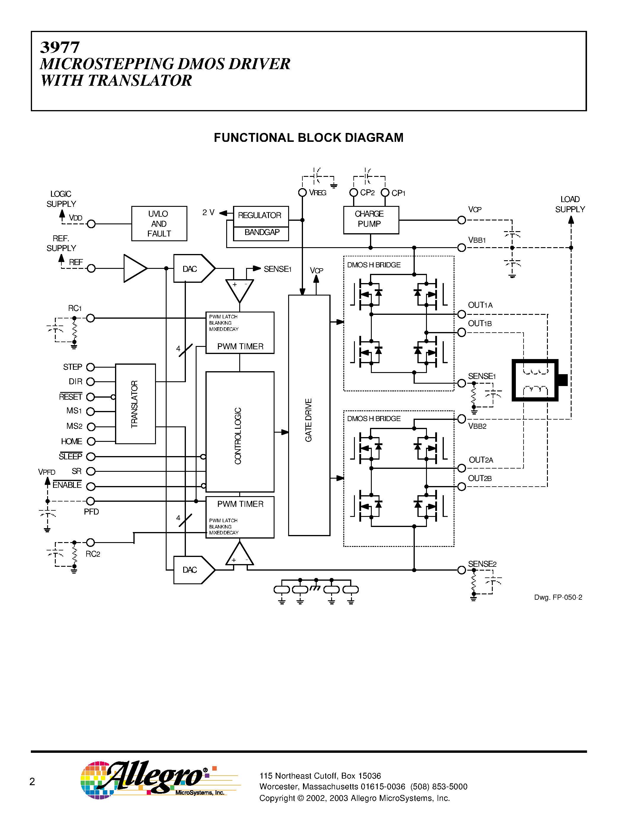 Datasheet A3977SLP-T page 2 Datasheet A3977SLP-T - MICROSTEPPING DMOS DRIVER WITH TRANSLATOR page 2