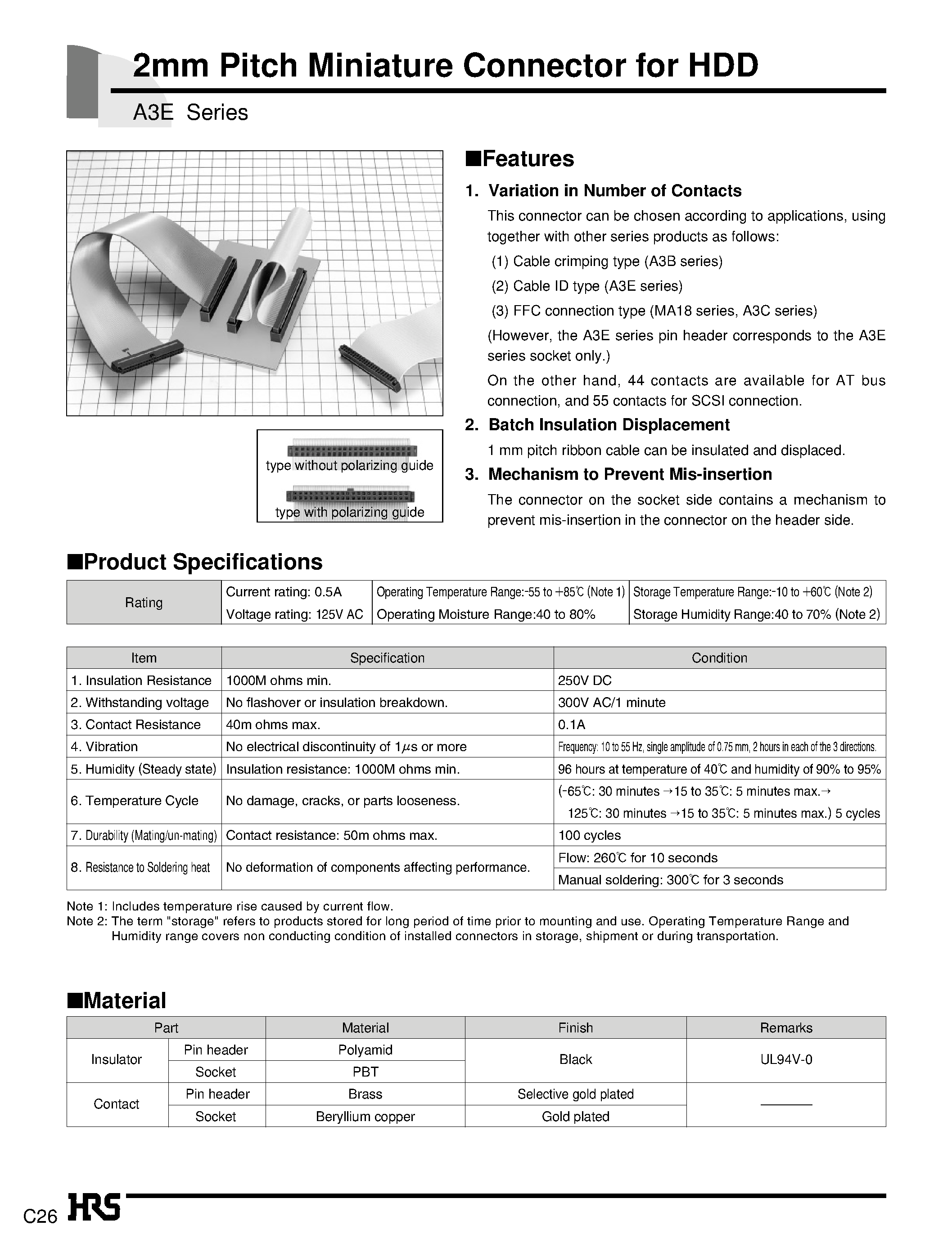 Datasheet A3E-44PA-2DSA - 2mm Pitch Miniature Connector for HDD page 1