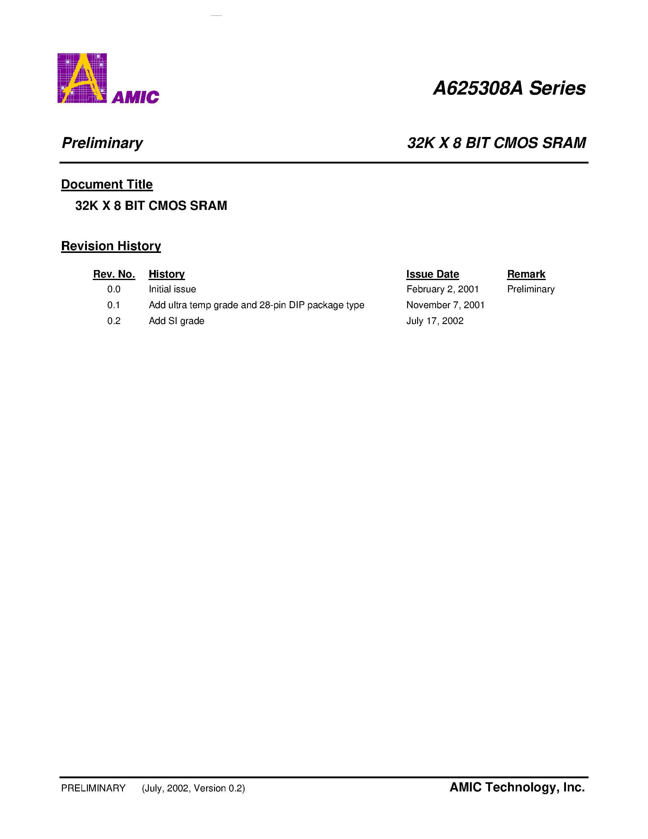 Datasheet A625308AM-70SU - 32K X 8 BIT CMOS SRAM page 1