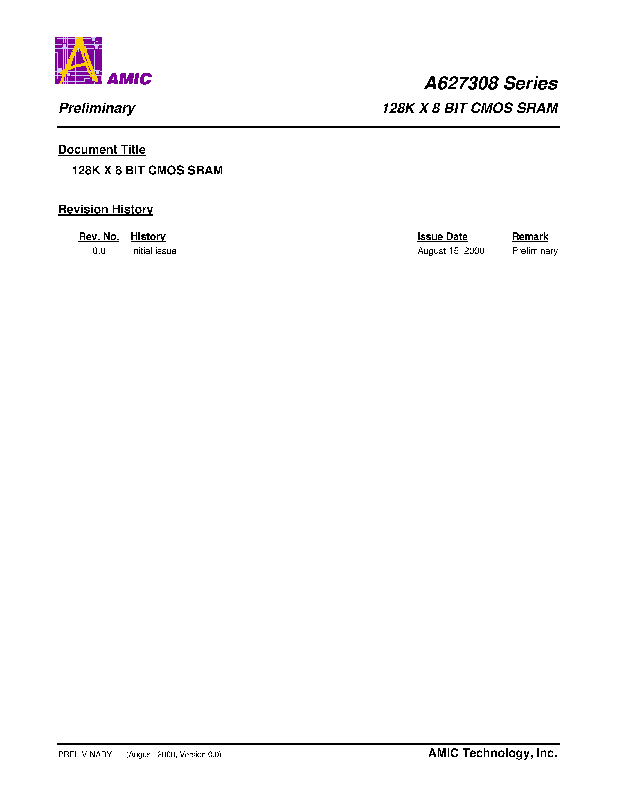 Datasheet A627308M-70S - 128K X 8 BIT CMOS SRAM page 1