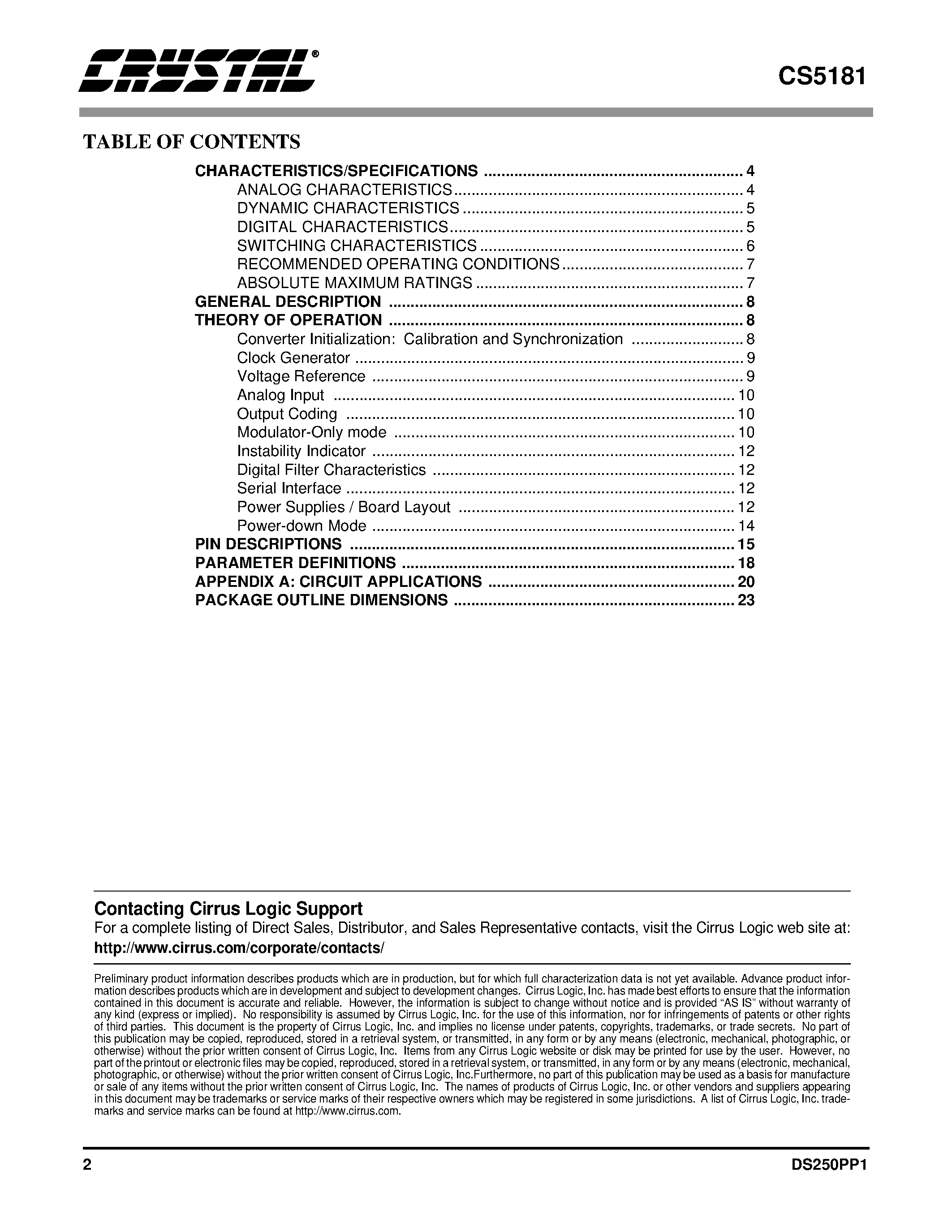 Datasheet CS5181 - Modulator & 400 kHz to 625 kHz 16-Bit ADC page 2