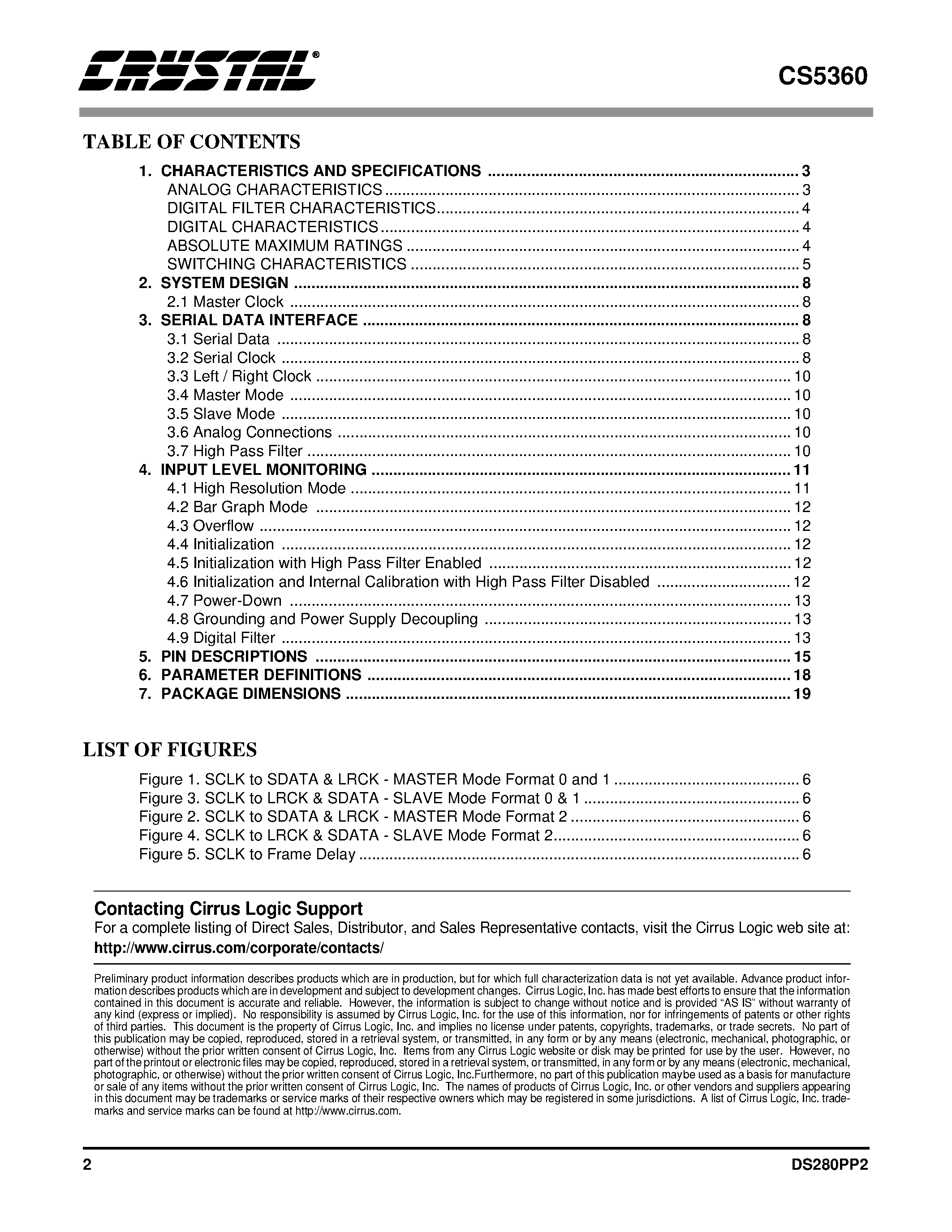 Даташит CS5360-KS - 24-Bit Stereo A/D Converter for Digital Audio страница 2