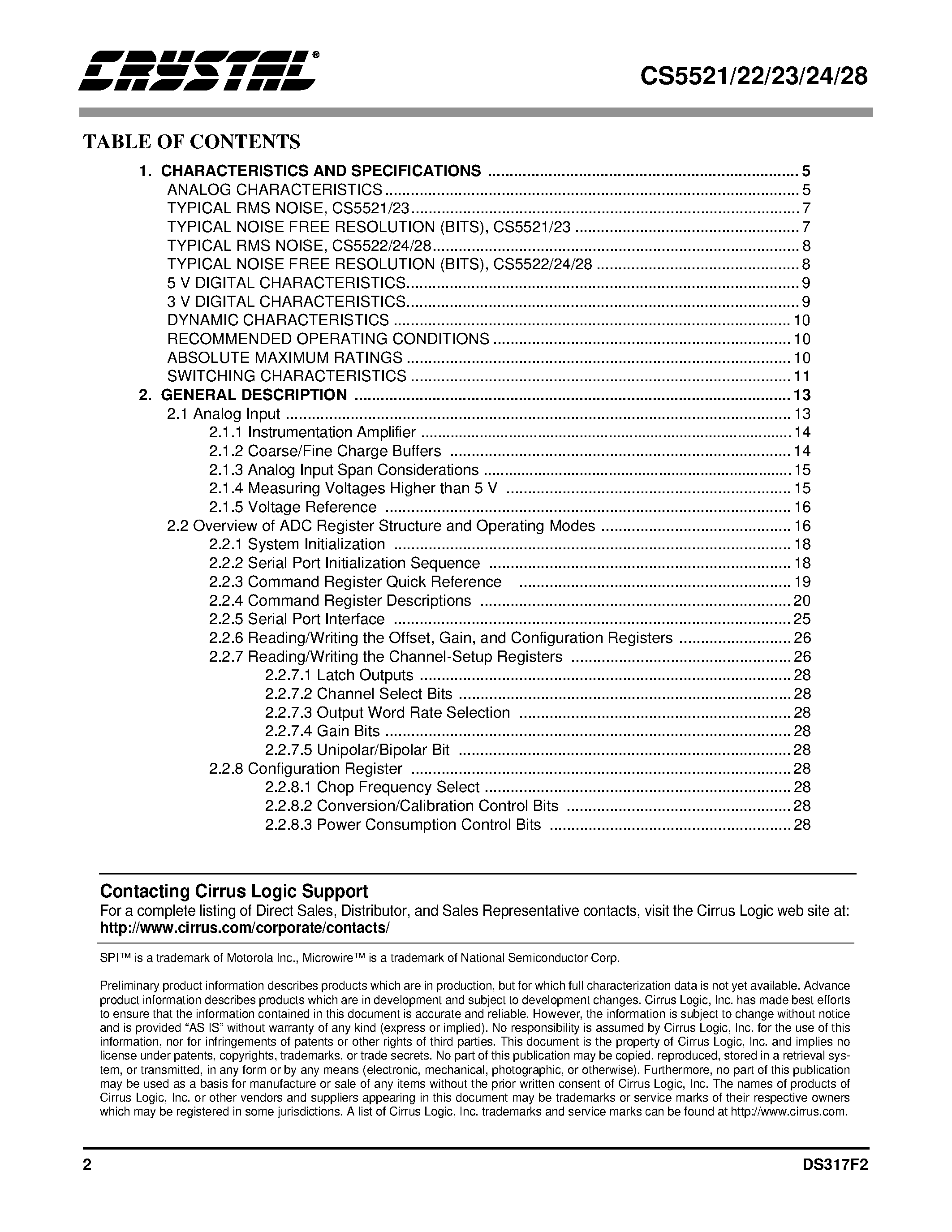Даташит CS5528-AP - 16 BIT OR 24 BIT 2/4/8 CHANNEL ADCS WITH PGIA страница 2