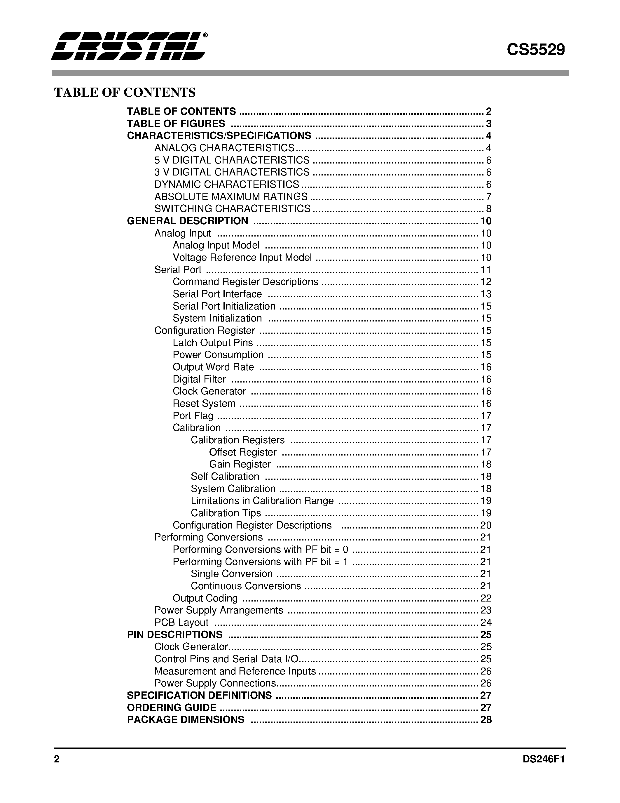 Datasheet CS5529-AS - 16 BIT PROGRAMMABLE ADC WITH 6 BIT LATCH page 2