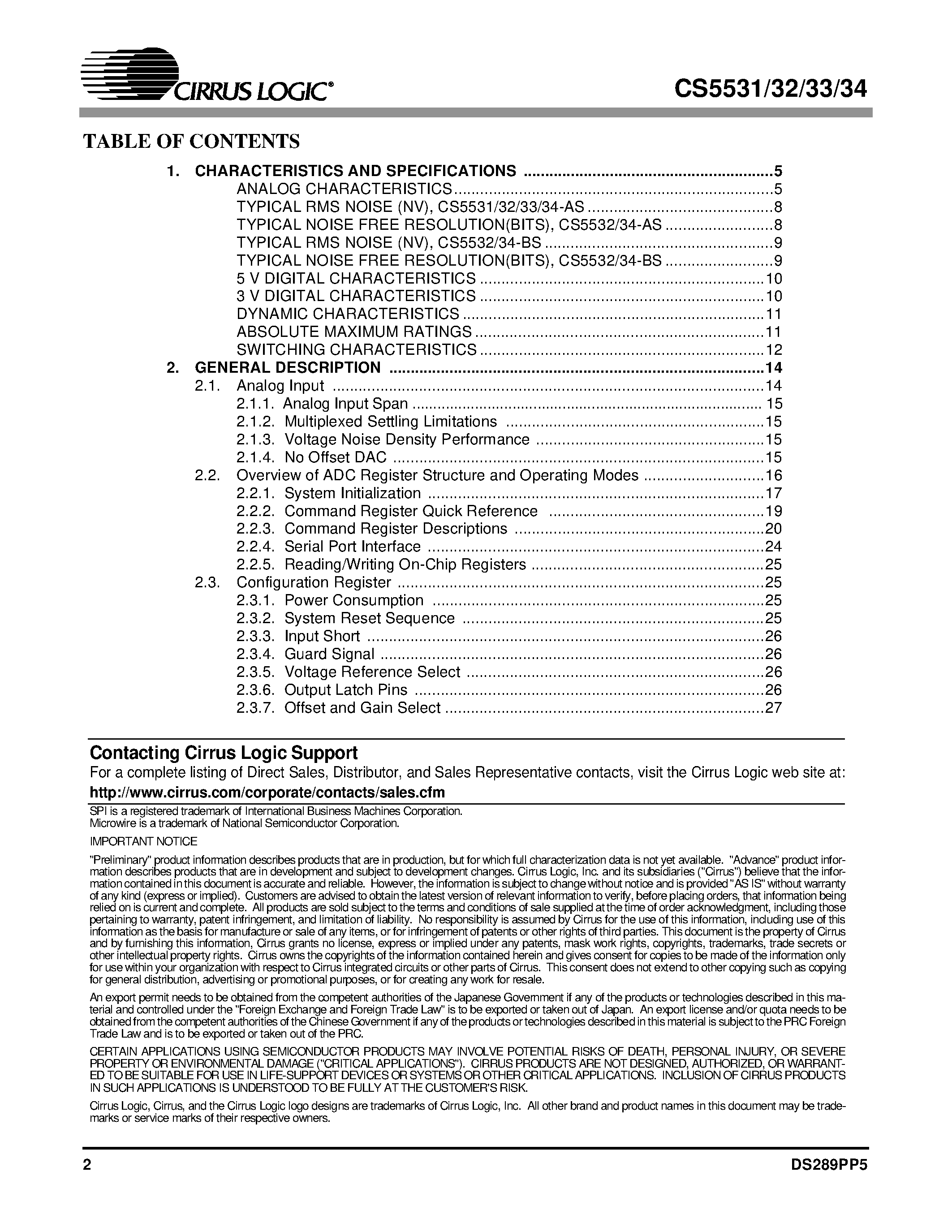Даташит CS5534-BS - 16 BIT AND 24 BIT ADCS WITH ULTRA LOW NOISE PGIA страница 2