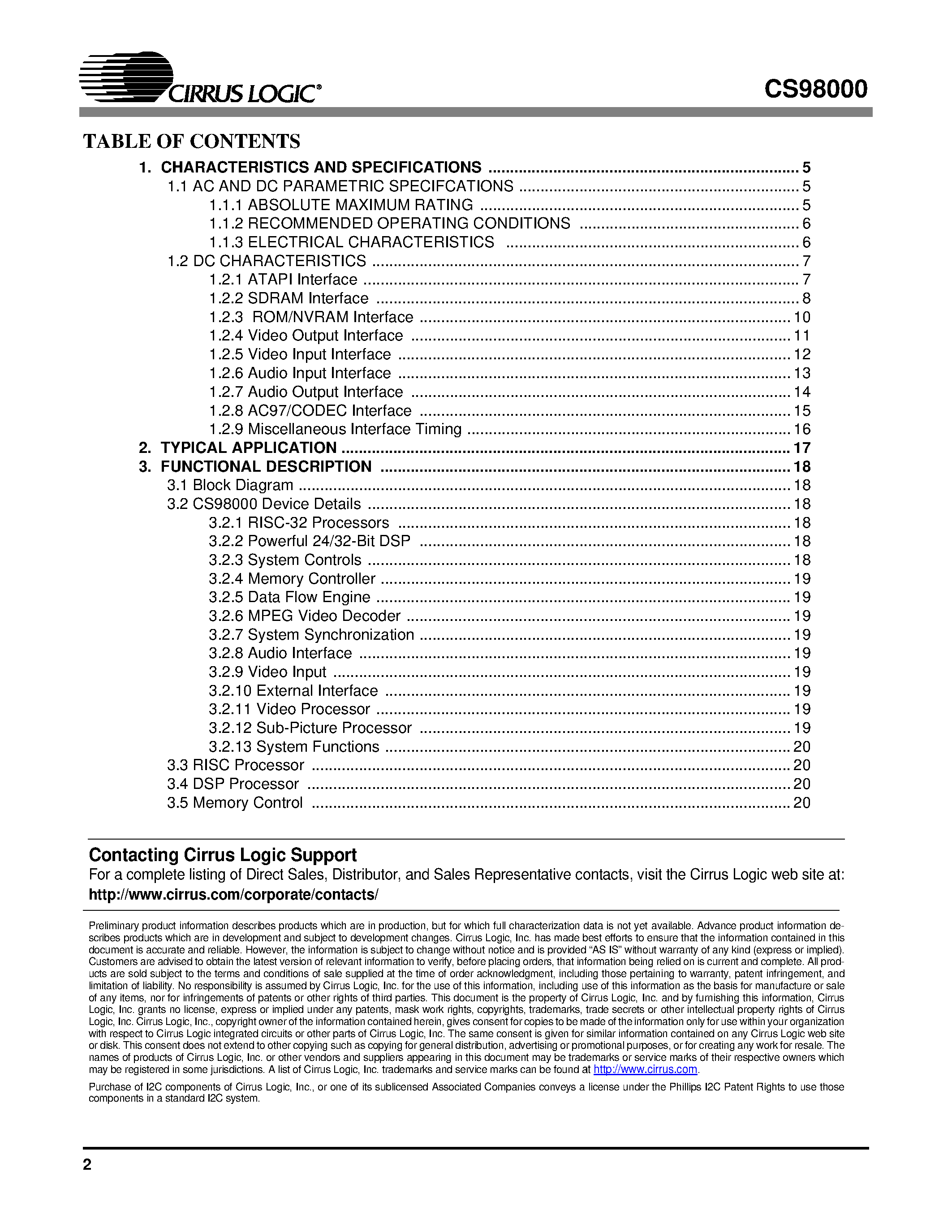 Datasheet CS98000-CM - DVD On-a-Chip Solution page 2