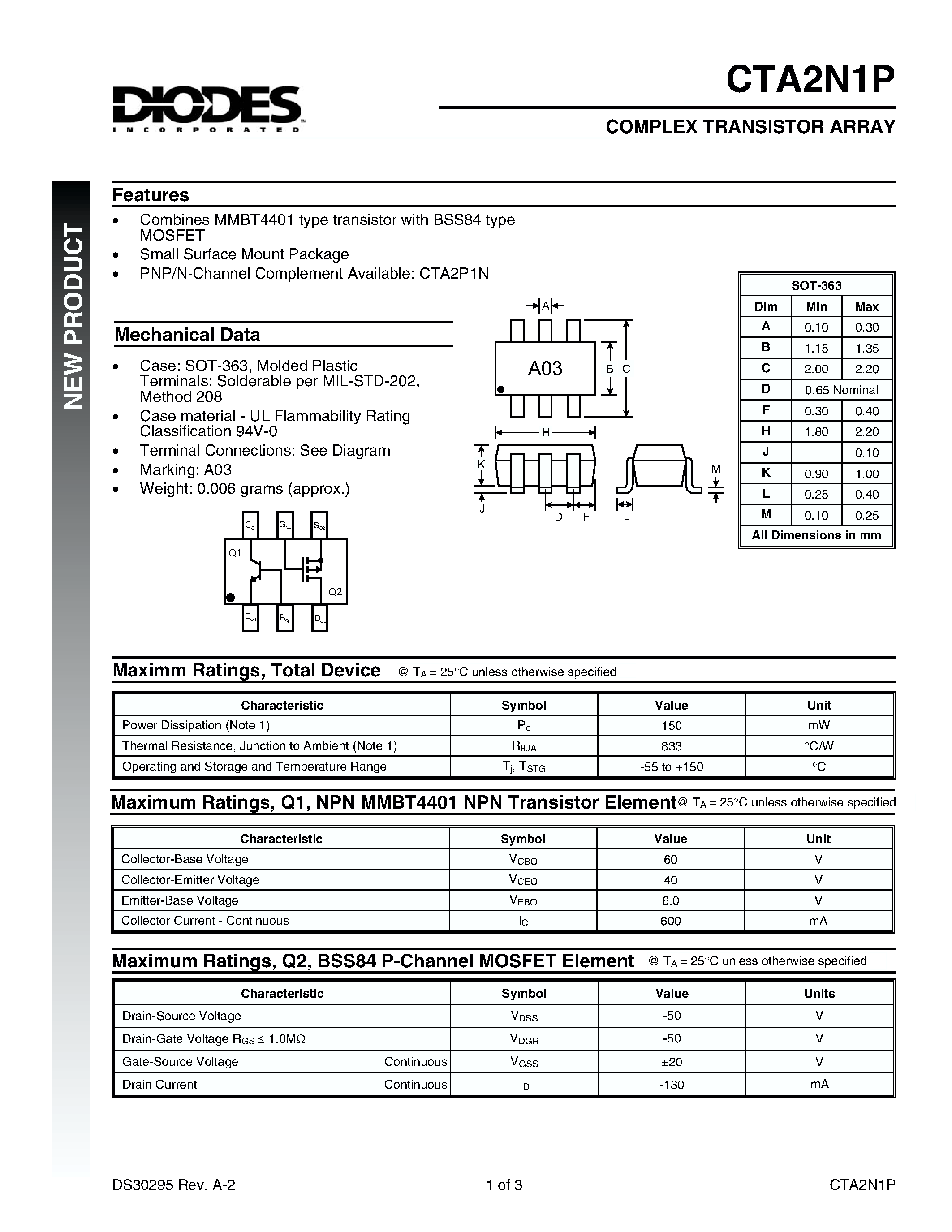 Datasheet CTA2N1P-7 page 1 Datasheet CTA2N1P-7 - COMPLEX TRANSISTOR ARRAY page 1