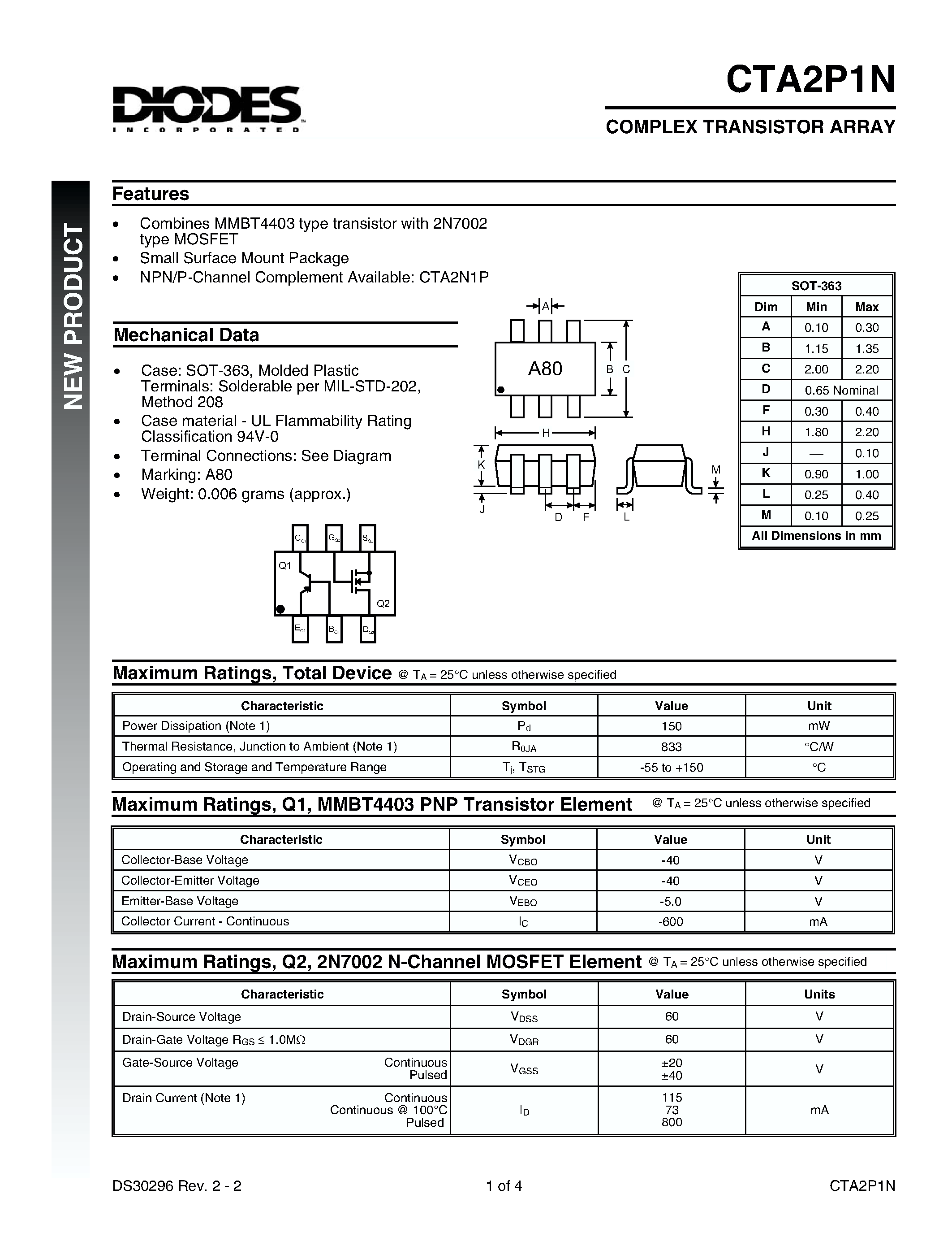 Datasheet CTA2P1N-7 page 1 Datasheet CTA2P1N-7 - COMPLEX TRANSISTOR ARRAY page 1
