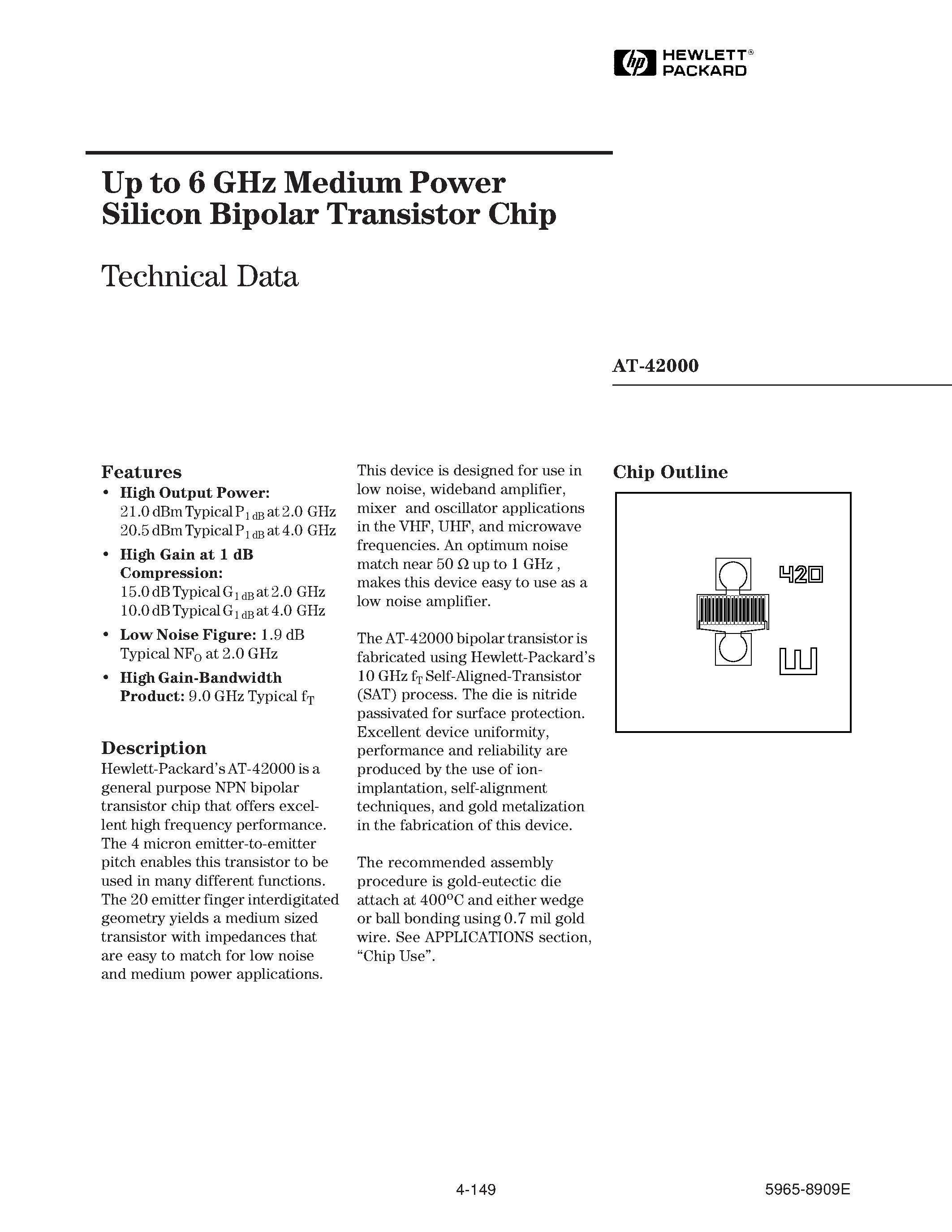 Datasheet AT-42000-GP4 - Up to 6 GHz Medium Power Up to 6 GHz Medium Power page 1