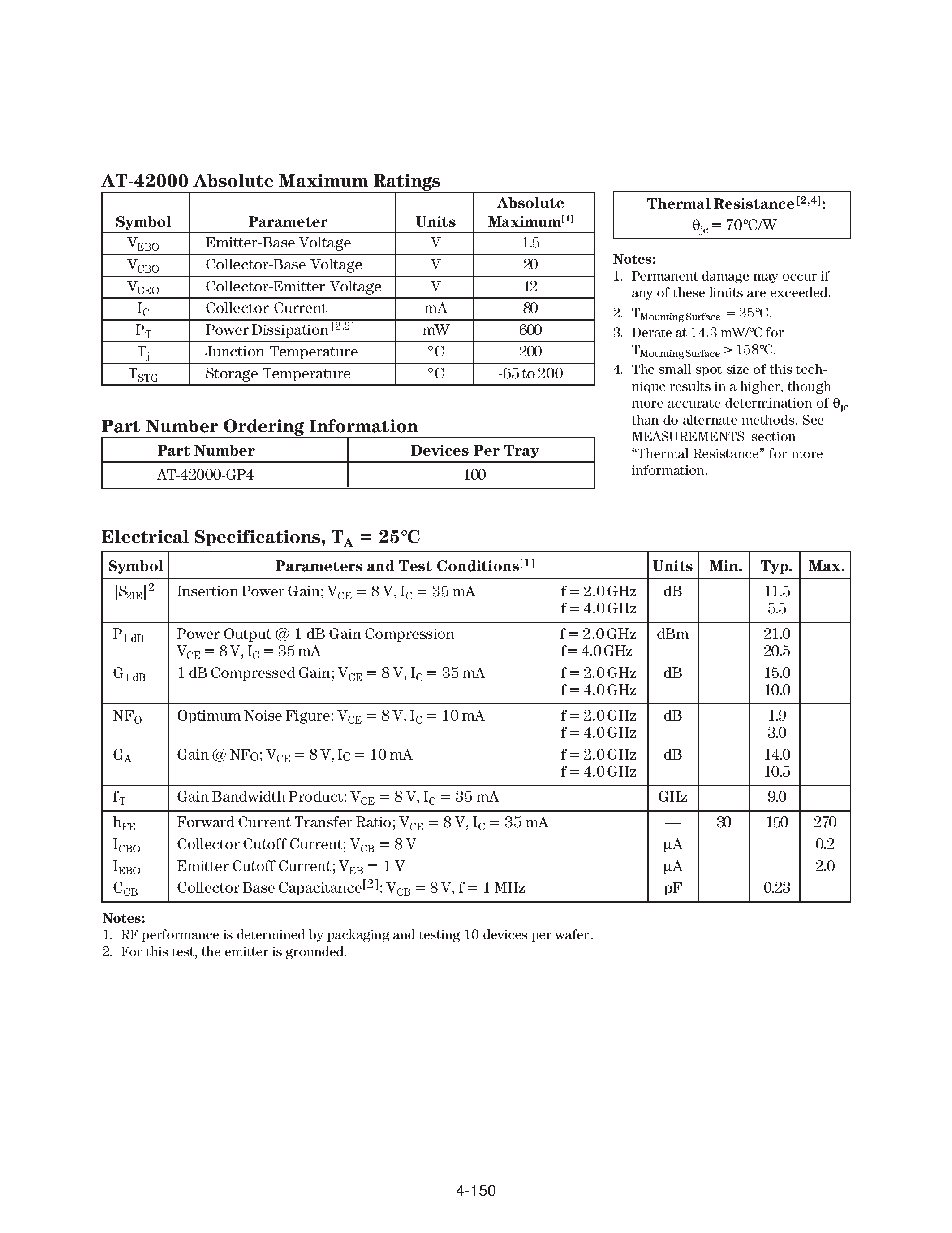 Datasheet AT-42000-GP4 - Up to 6 GHz Medium Power Up to 6 GHz Medium Power page 2