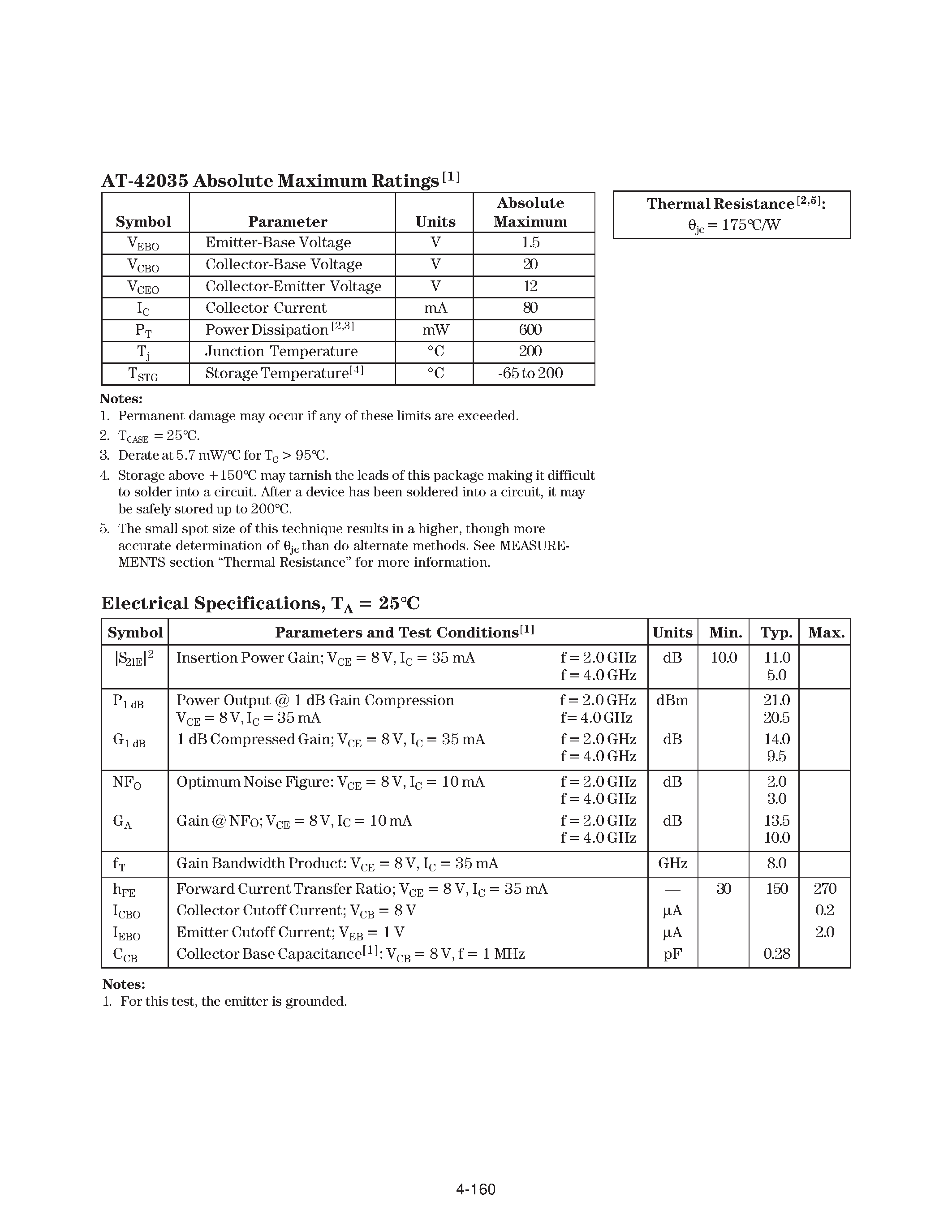 Datasheet AT-42035 - Up to 6 GHz Medium Power Silicon Bipolar Transistor page 2