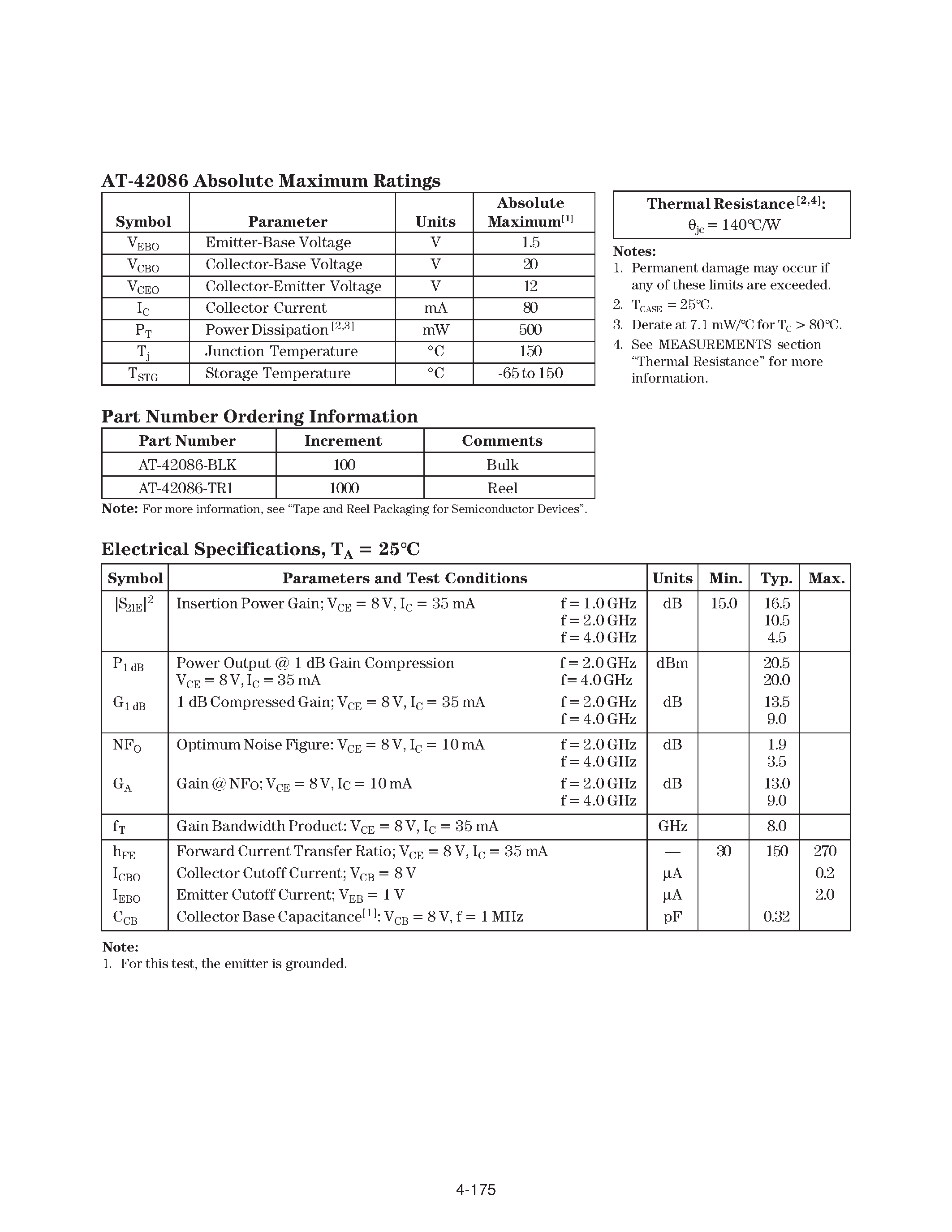 Datasheet AT-42086 - Up to 6 GHz Medium Power Silicon Bipolar Transistor page 2