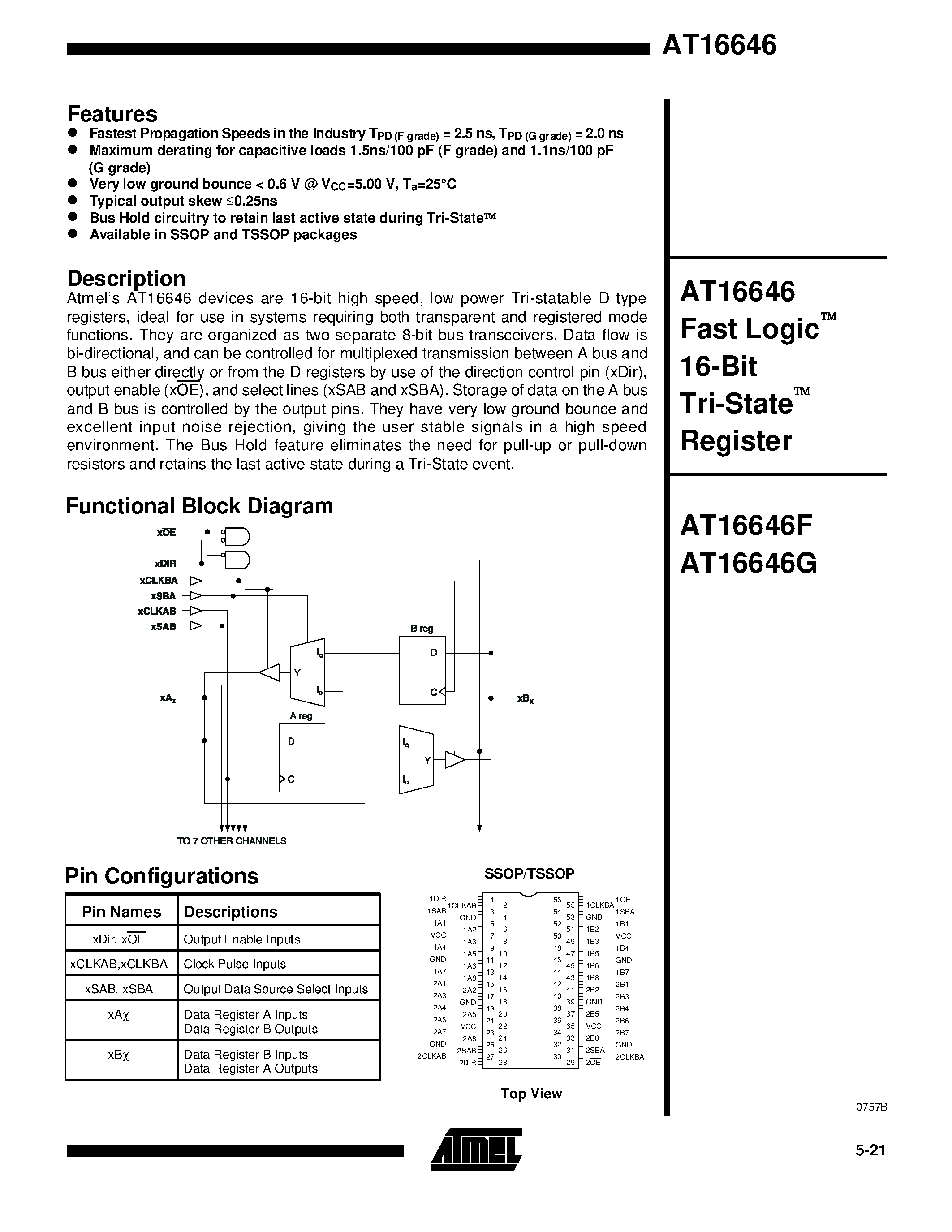 Datasheet AT16646F page 1 Datasheet AT16646F - AT16646 Fast Logic 16-Bit Tri-State Register page 1