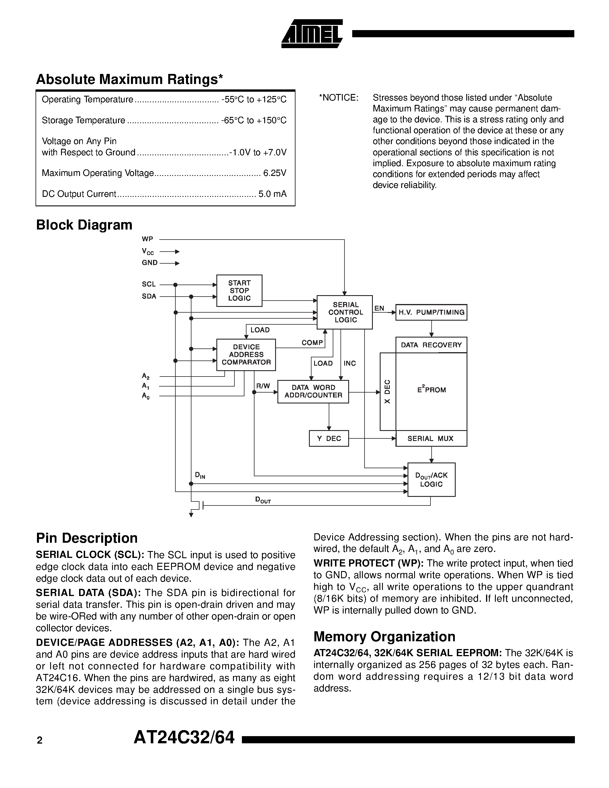 Datasheet AT24C64N-10SI-1.8 - 2-Wire Serial EEPROM page 2