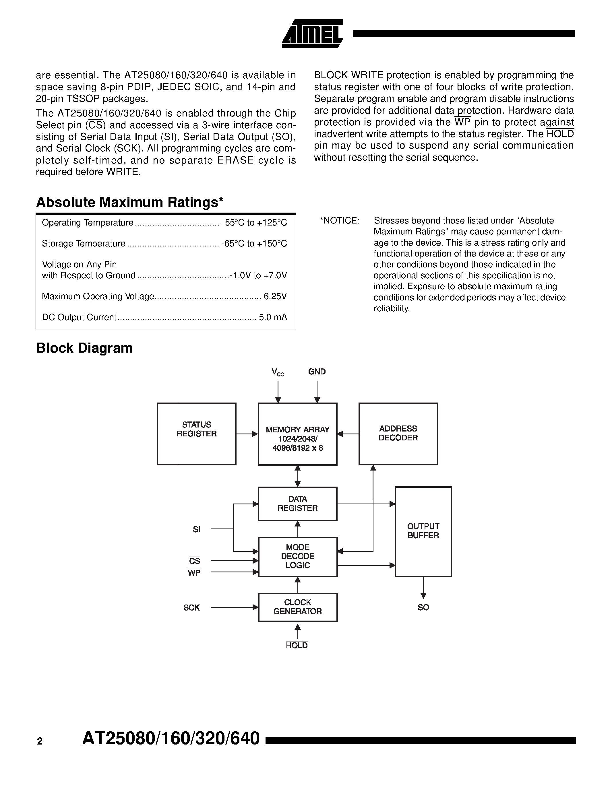Datasheet AT25320T1-10TC-1.8 - SPI Serial EEPROMs page 2