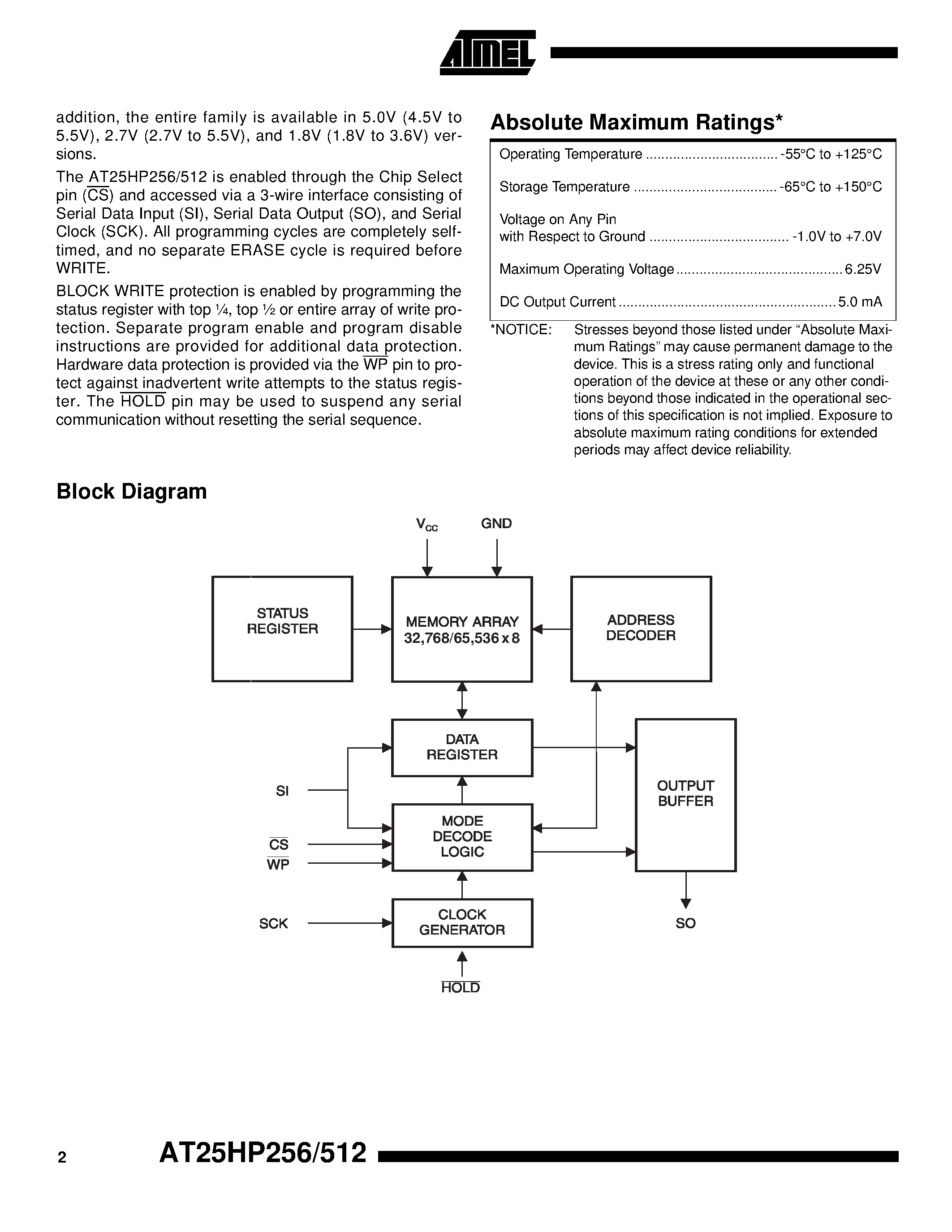 Datasheet AT25HP512C1-10CI - SPI Serial EEPROMs page 2