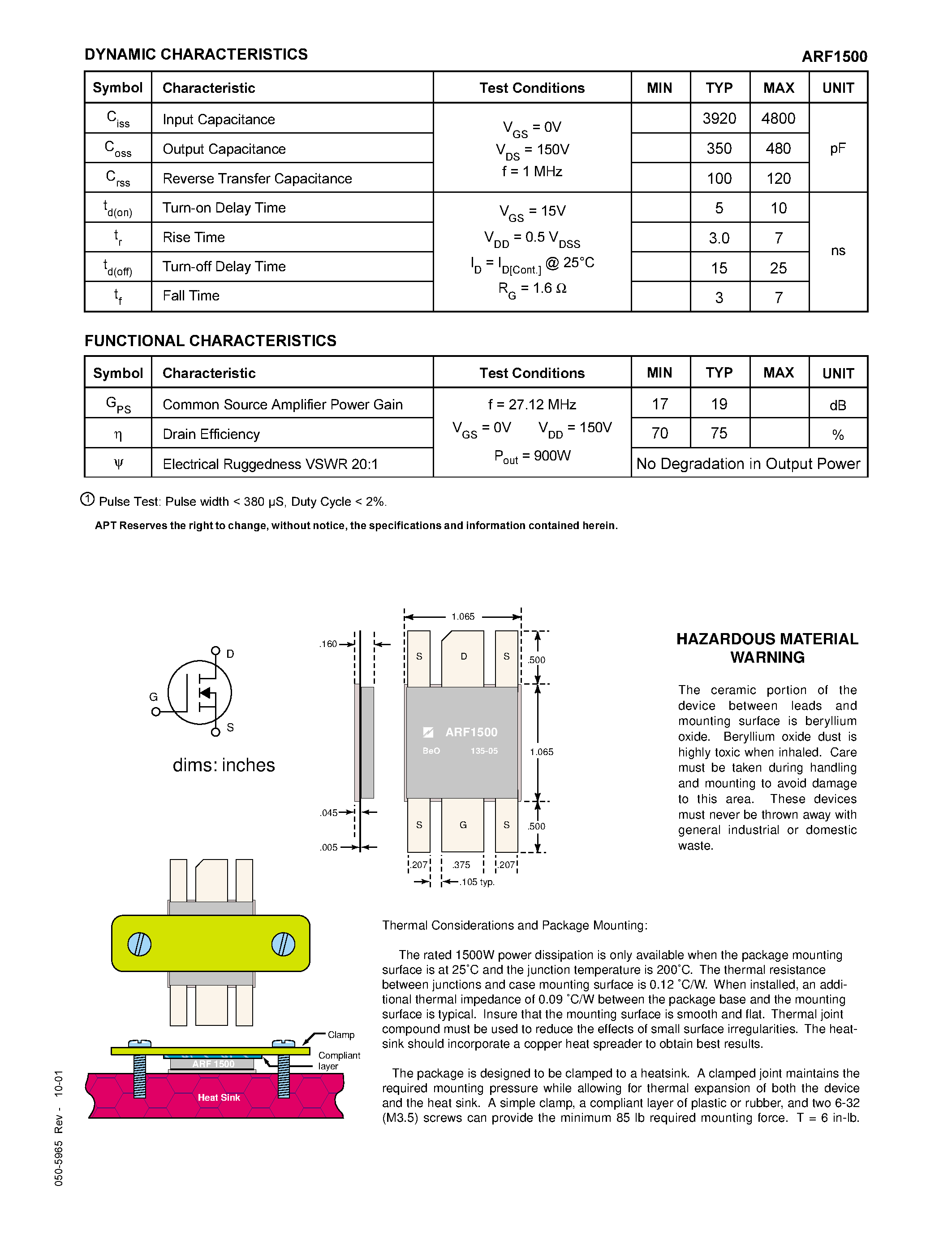 Datasheet ARF1500 - RF POWER MOSFET N-CHANNEL ENHANCEMENT MODE page 2