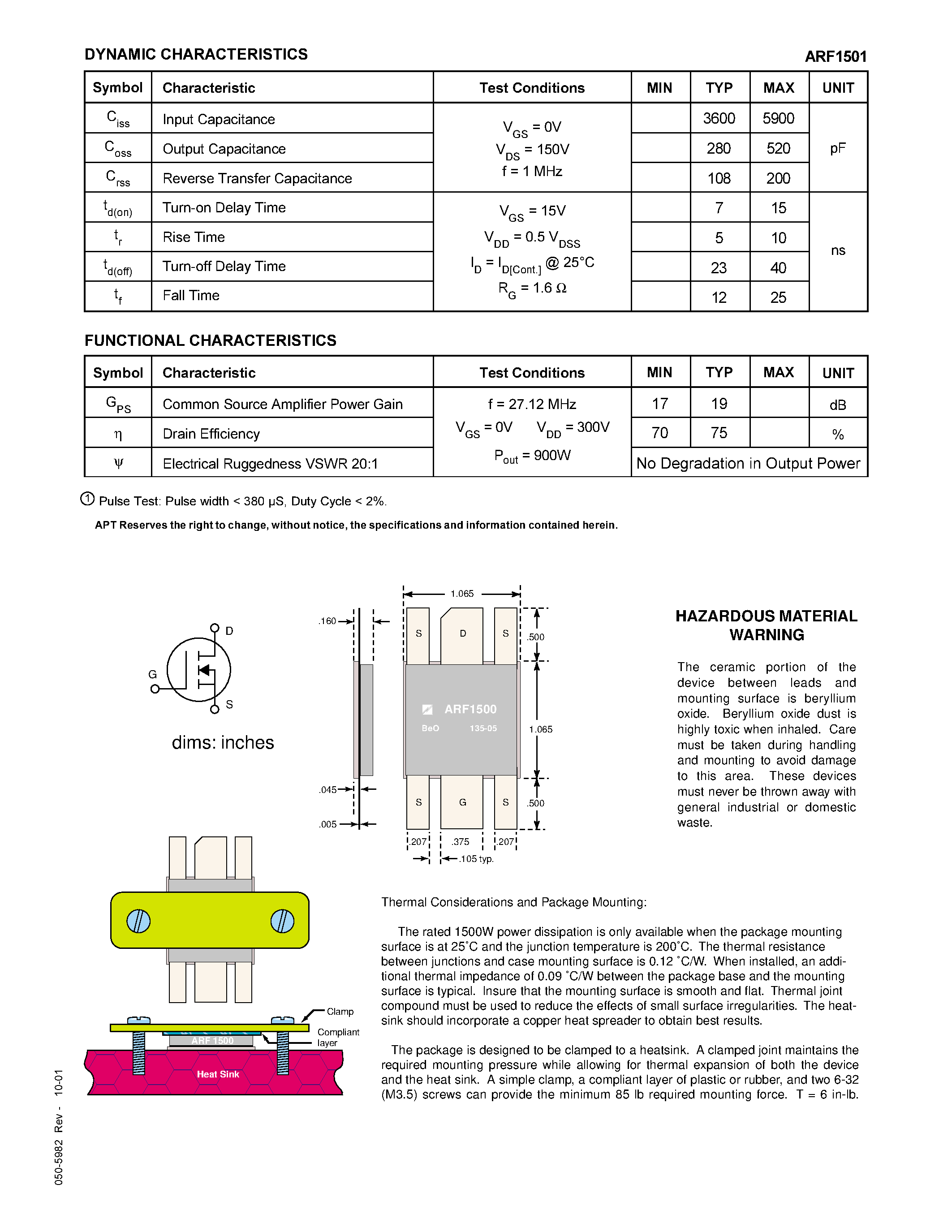 Datasheet ARF1501 - RF POWER MOSFET N-CHANNEL ENHANCEMENT MODE page 2