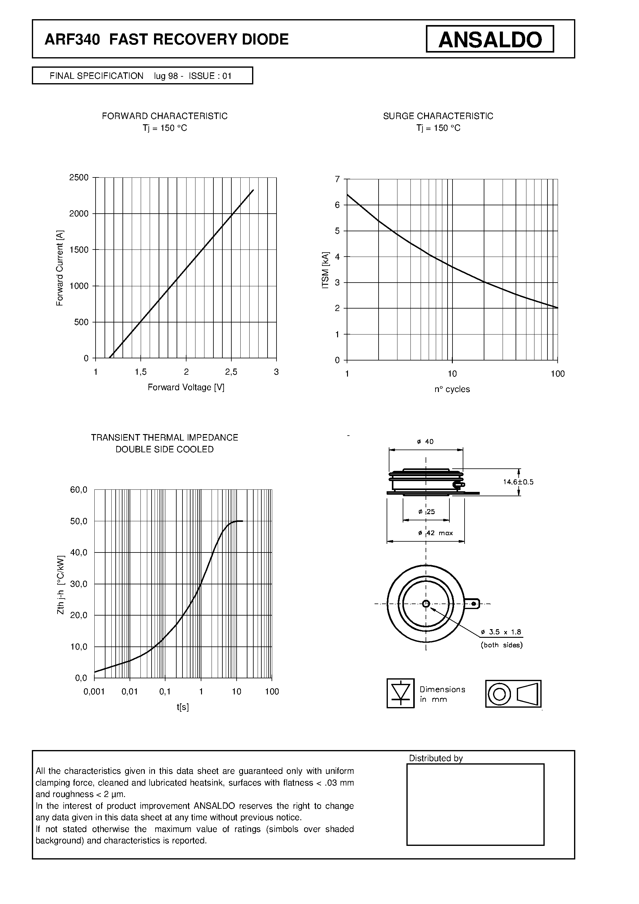 Datasheet ARF340 - FAST RECOVERY DIODE page 2