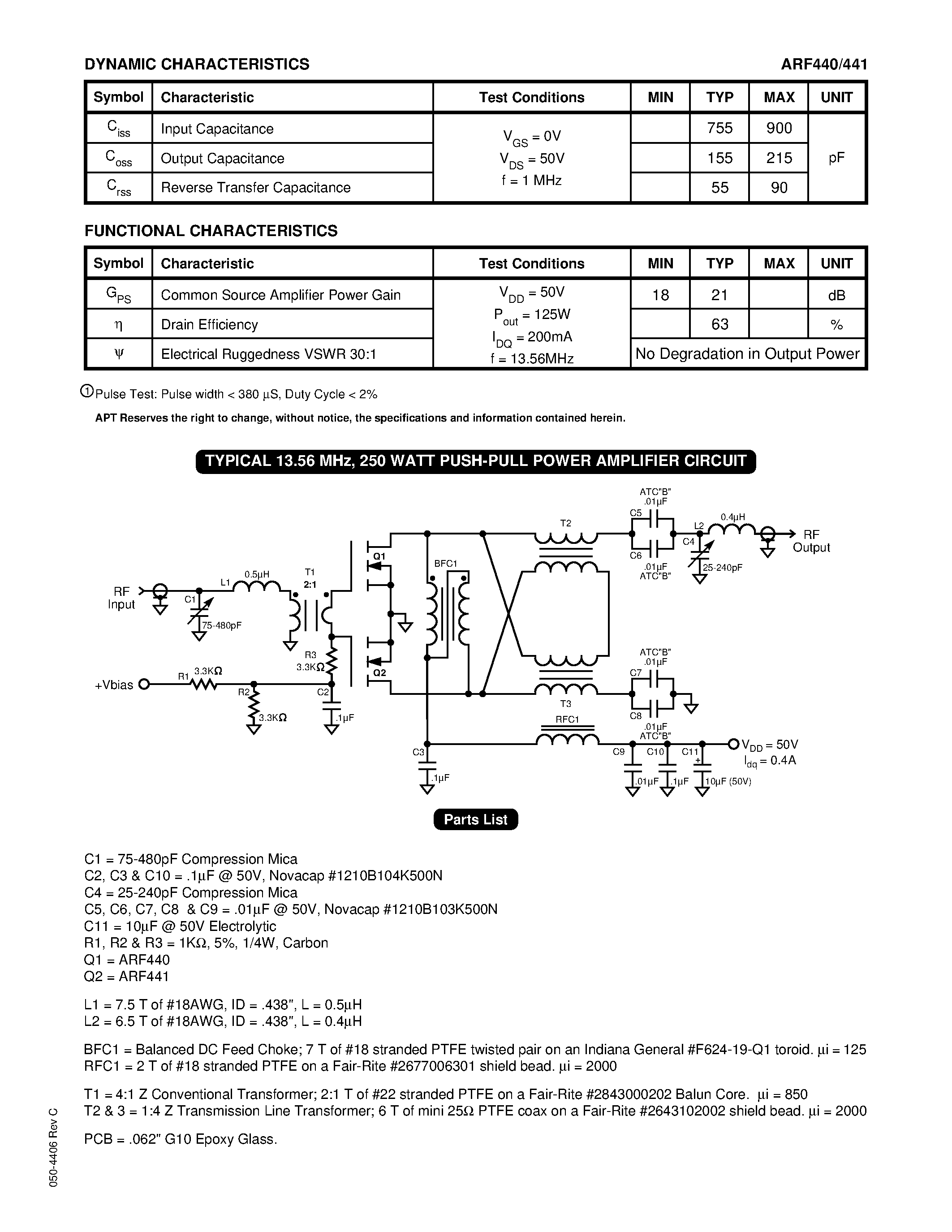 Datasheet ARF441 - N-CHANNEL ENHANCEMENT MODE RF POWER MOSFET page 2
