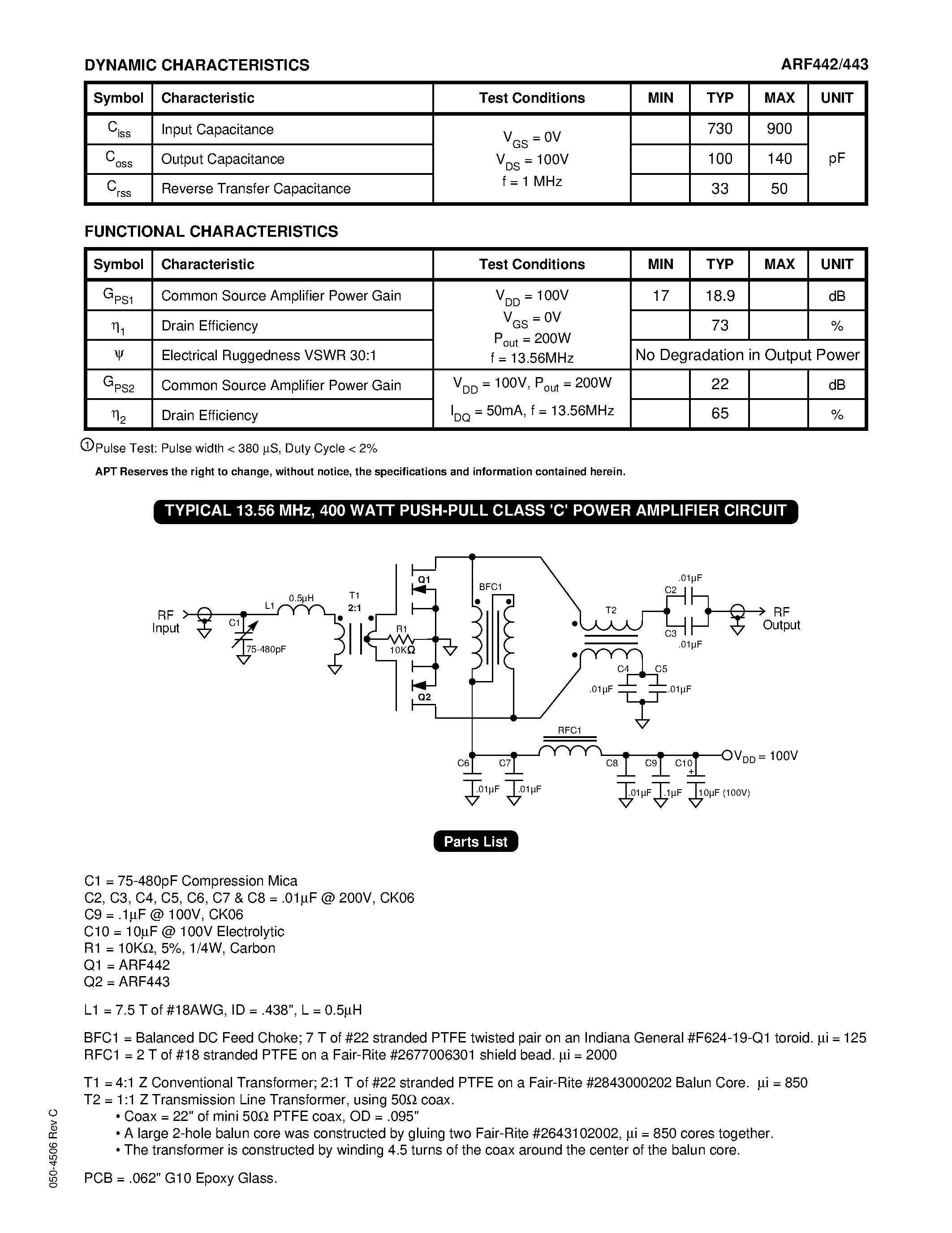 Datasheet ARF443 - N-CHANNEL ENHANCEMENT MODE RF POWER MOSFET page 2