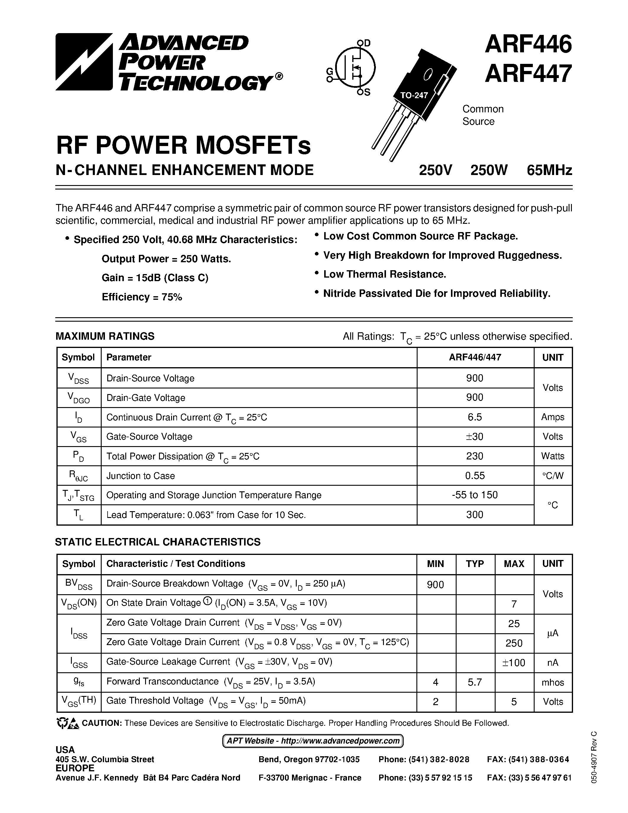 Datasheet ARF447 - N-CHANNEL ENHANCEMENT MODE page 1