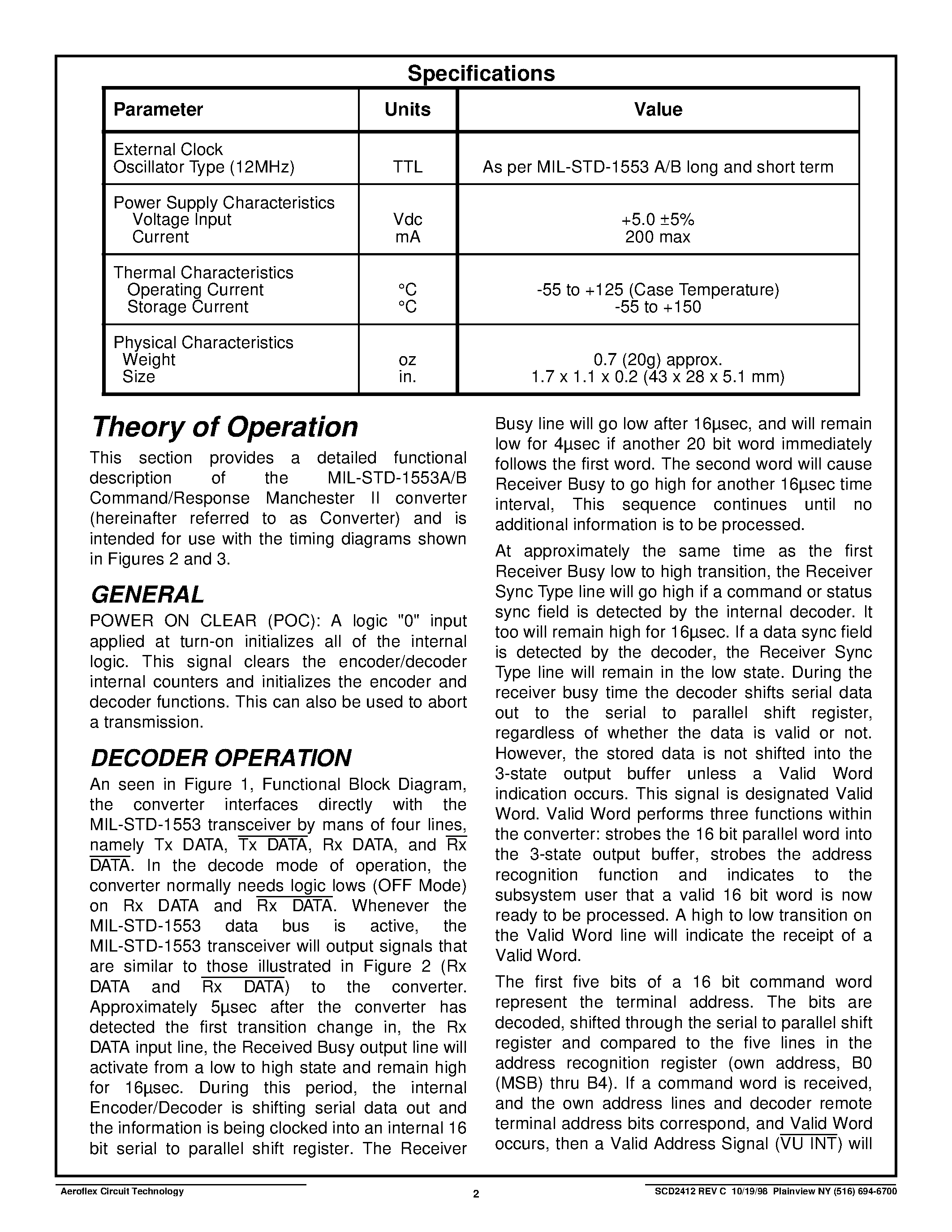 Даташит на микросхему ARX2412 страница 2 Даташит ARX2412 - ARX2412 Data Terminal Manchester Converter for MIL-STD-1553 страница 2