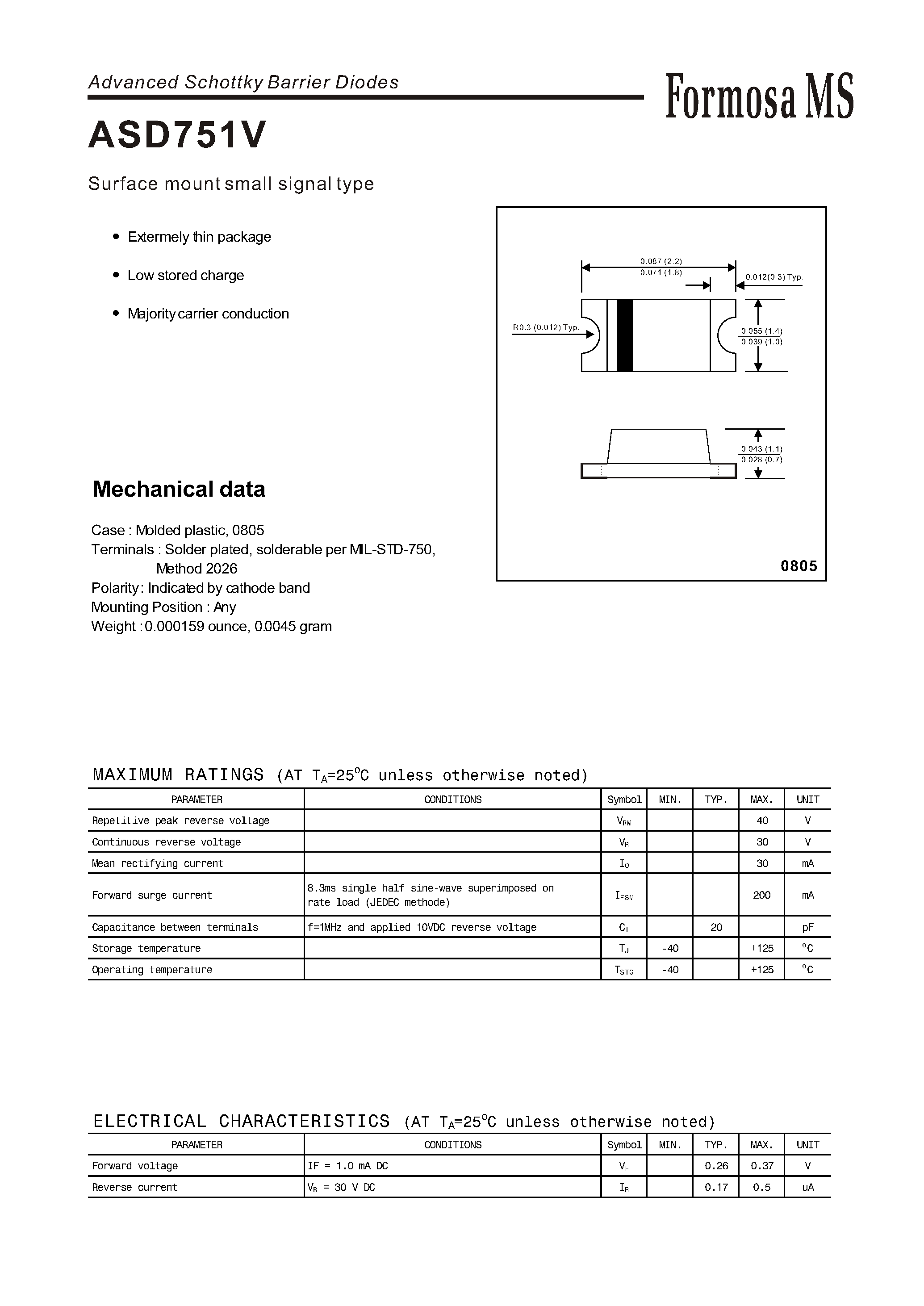 Datasheet ASD751V - Advanced Schottky Barrier Diodes page 1