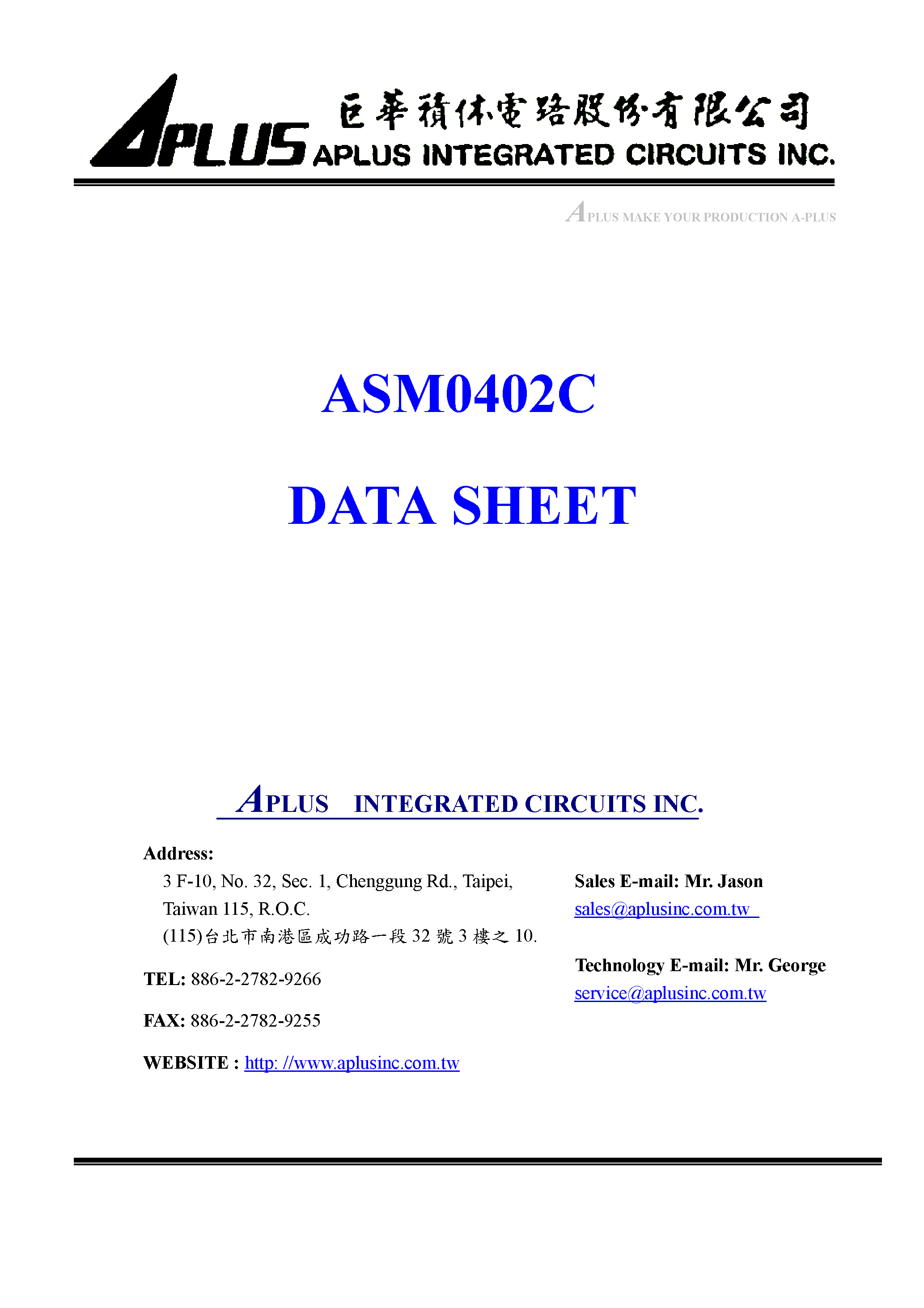 Datasheet ASM0402C - VERY LOW-COST VOICE SYNTHESIZER WITH 4-BIT MICROPROCESSOR page 1