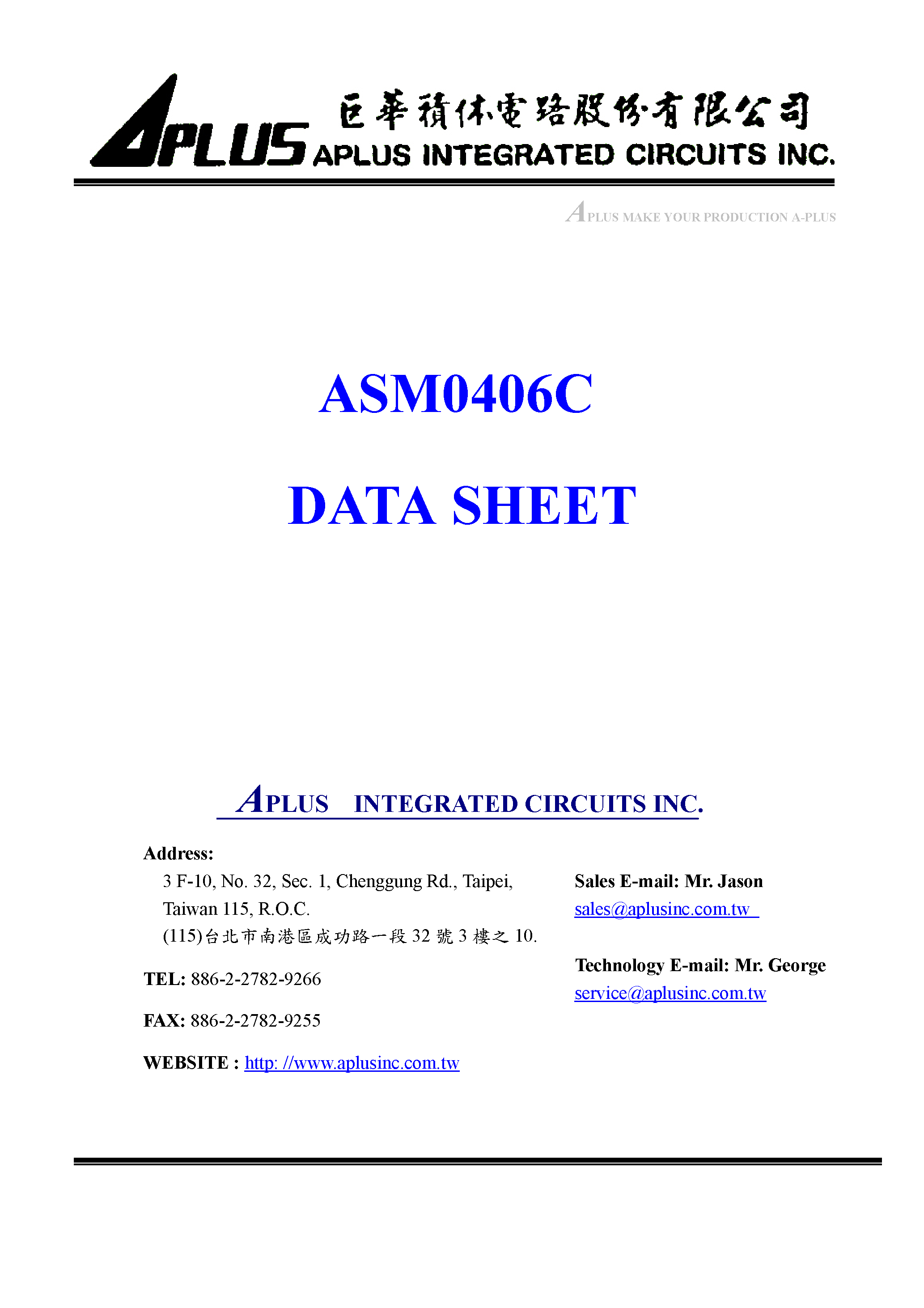 Datasheet ASM0406C - VERY LOW-COST VOICE SYNTHESIZER WITH 4-BIT MICROPROCESSOR page 1