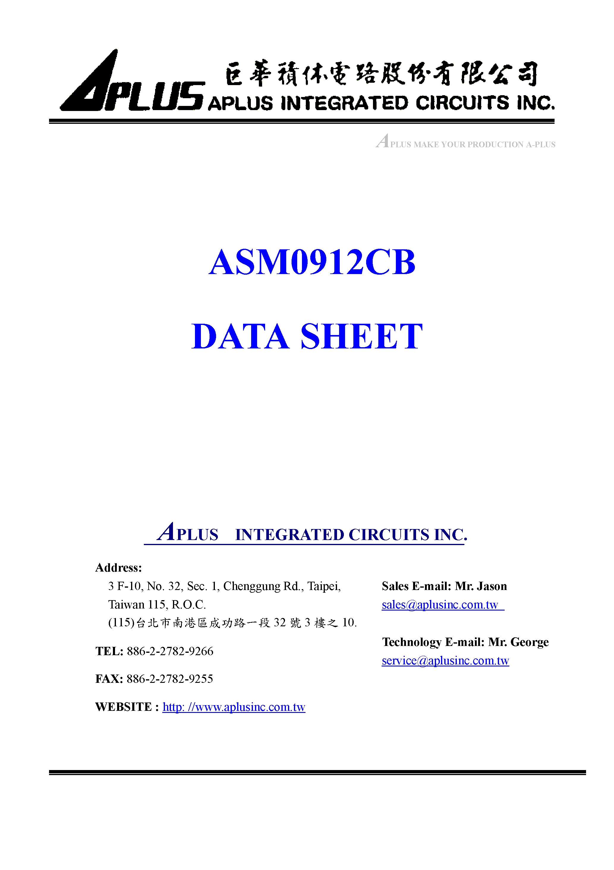 Datasheet ASM0912CB - VERY LOW-COST VOICE SYNTHESIZER WITH 4-BIT MICROPROCESSOR page 1