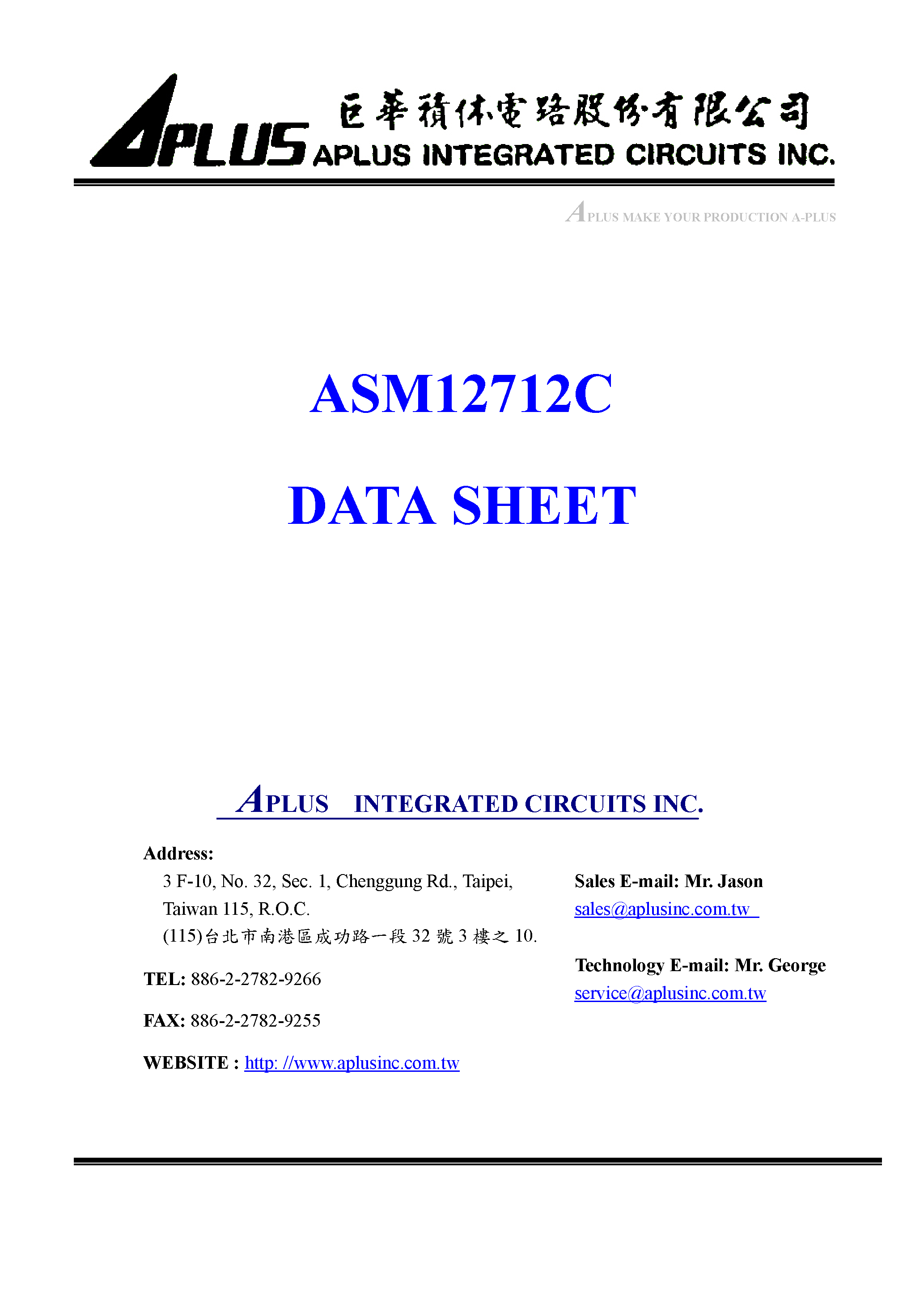 Datasheet ASM12712C-1 - VERY LOW-COST VOICE SYNTHESIZER WITH 4-BIT MICROPROCESSOR page 1