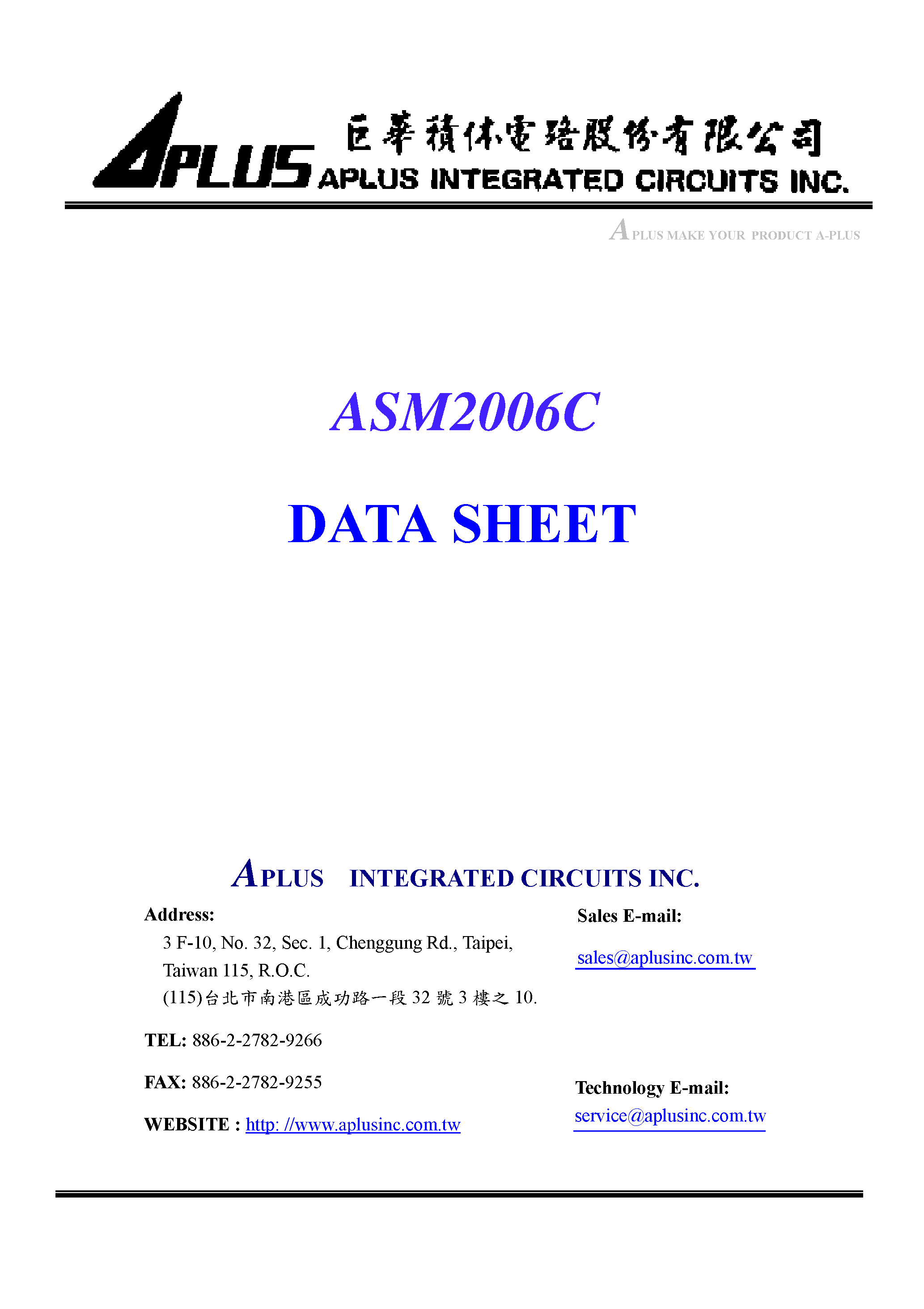 Datasheet ASM2006C - VERY LOW-COST VOICE SYNTHESIZER WITH 4-BIT MICROPROCESSOR page 1