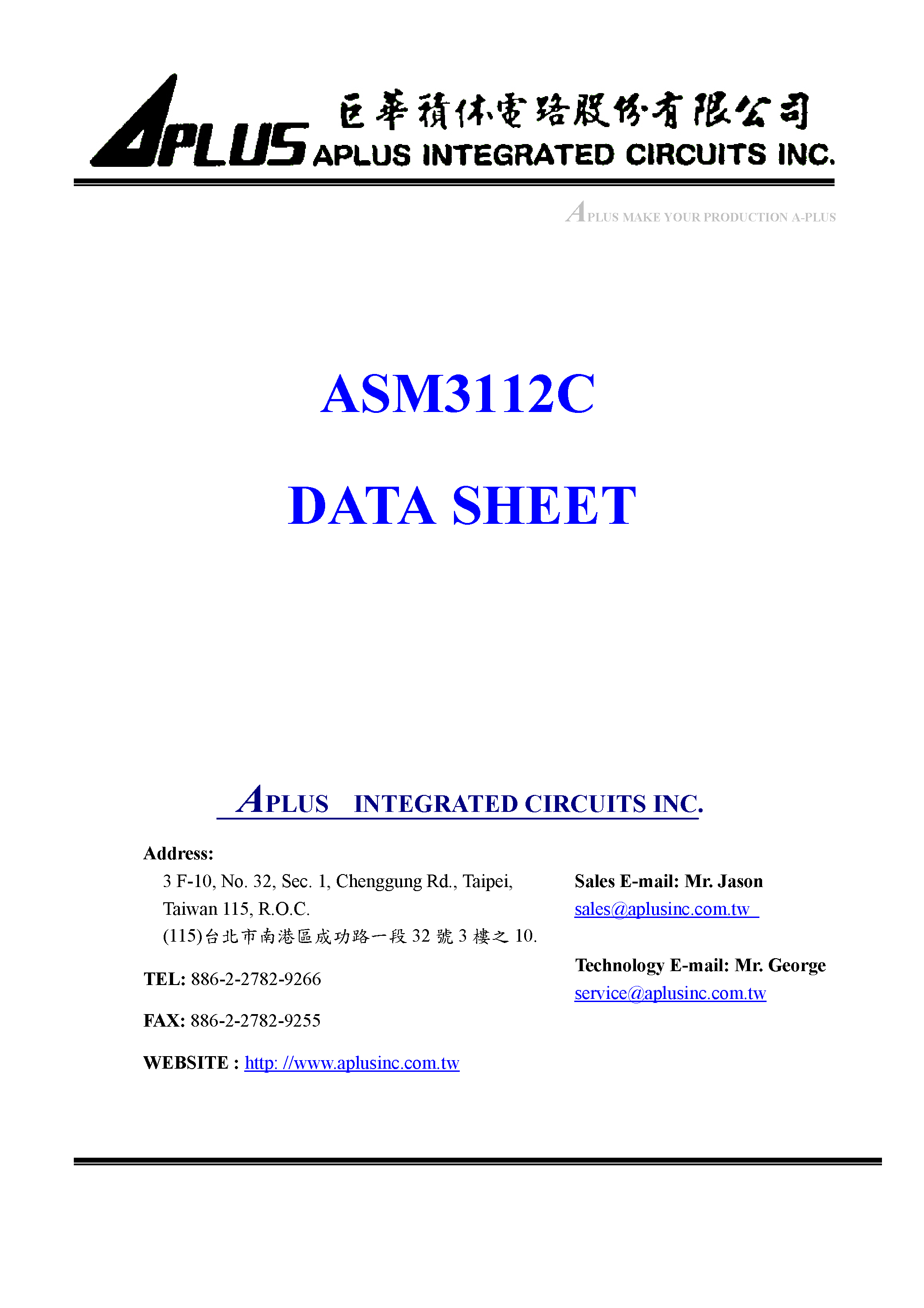 Datasheet ASM3112C-1 - VERY LOW-COST VOICE SYNTHESIZER WITH 4-BIT MICROPROCESSOR page 1