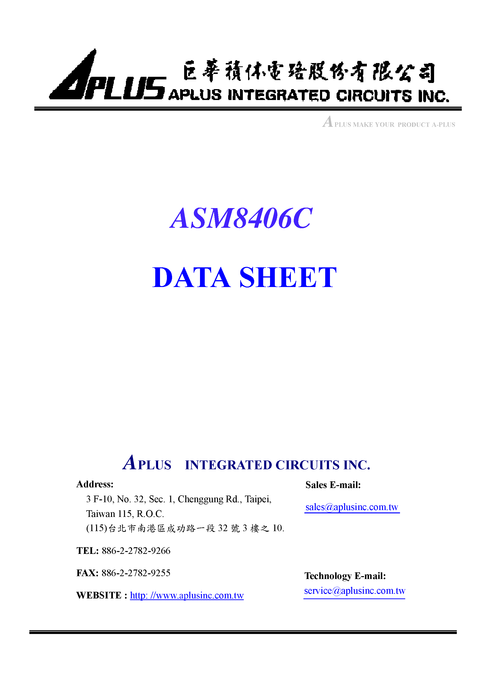 Datasheet ASM8406C - VERY LOW-COST VOICE SYNTHESIZER WITH 4-BIT MICROPROCESSOR page 1
