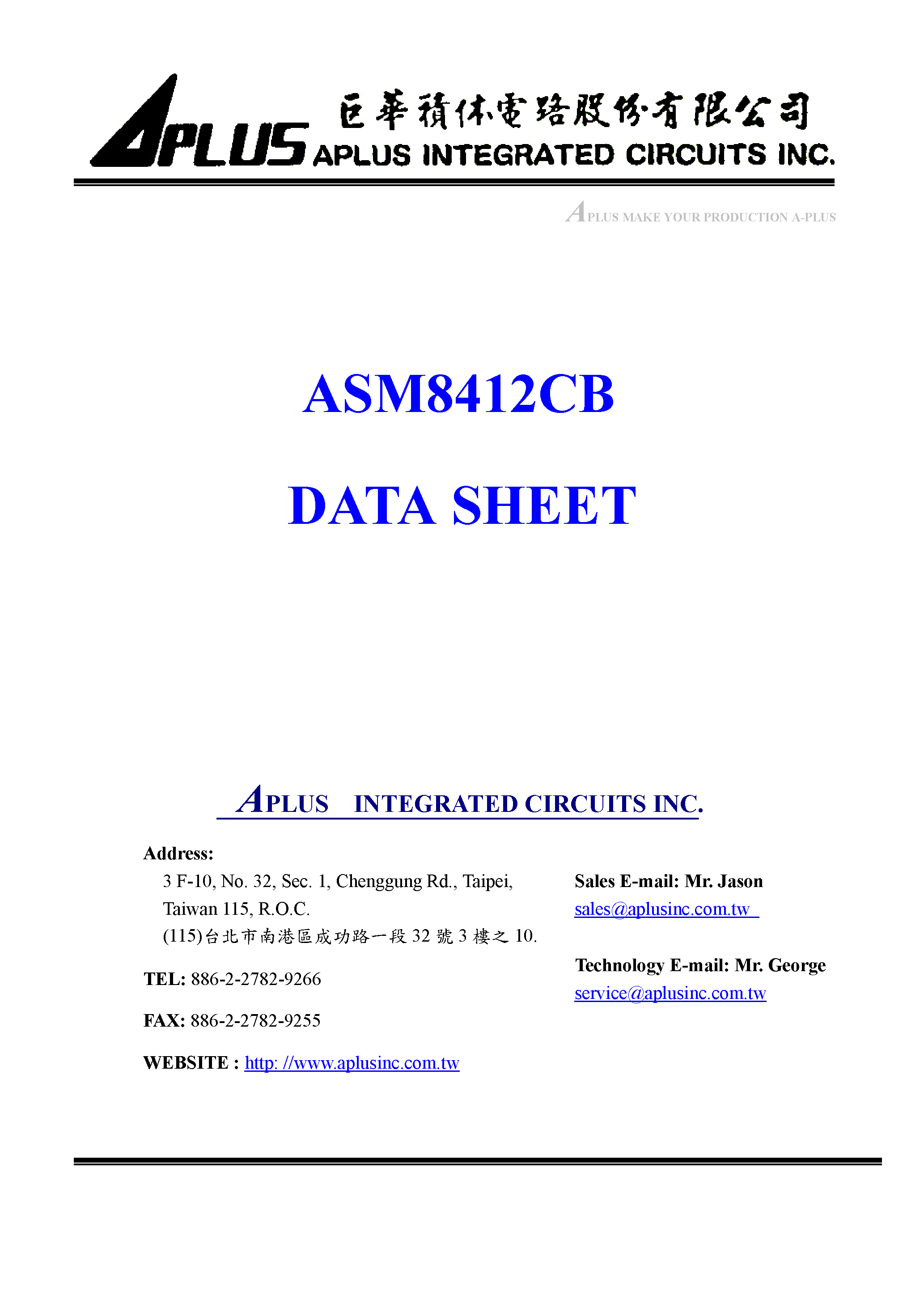 Datasheet ASM8412CB - VERY LOW-COST VOICE SYNTHESIZER WITH 4-BIT MICROPROCESSOR page 1
