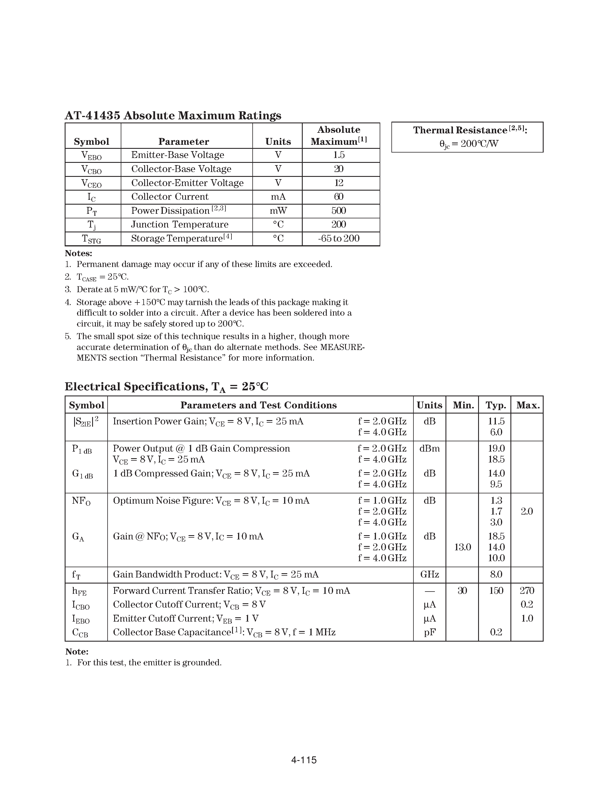 Datasheet AT-41435 - Up to 6 GHz Low Noise Silicon Bipolar Transistor page 2
