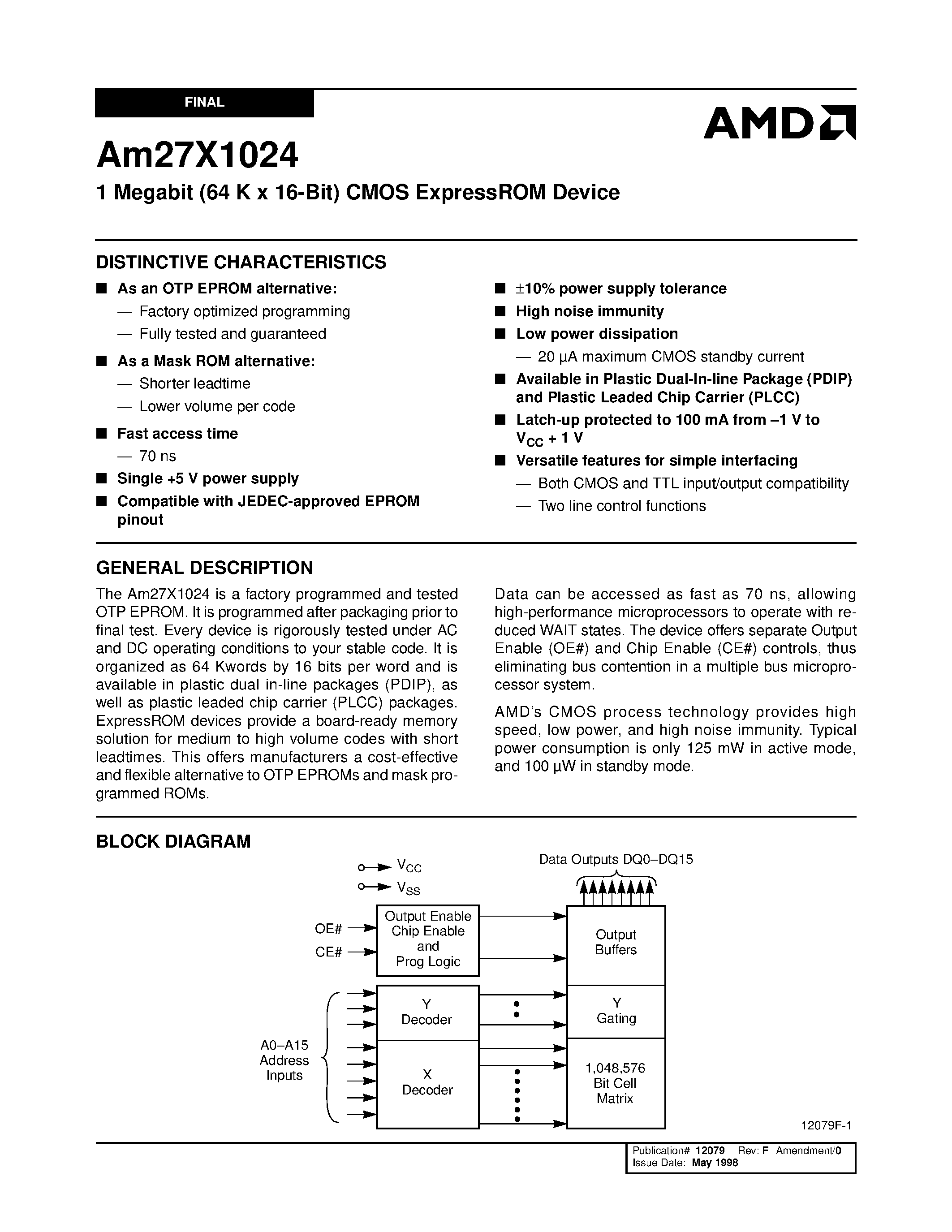 Даташит на микросхему AM27X1024-200PC страница 1 Даташит AM27X1024-200PC - 1 Megabit (64 K x 16-Bit) CMOS ExpressROM Device страница 1