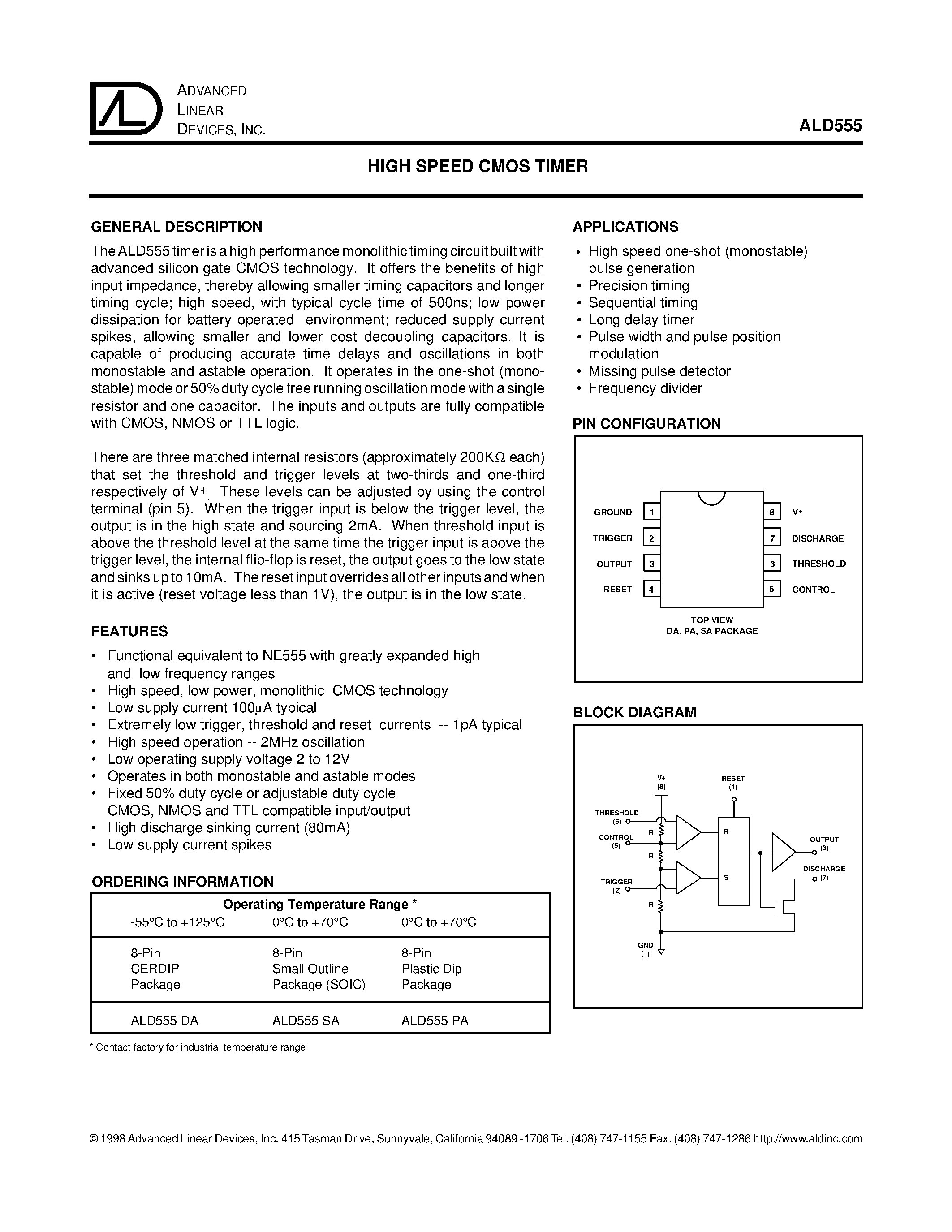 Datasheet ALD555SA - 112dB 192kHz 24-BIT SCH DAC page 1