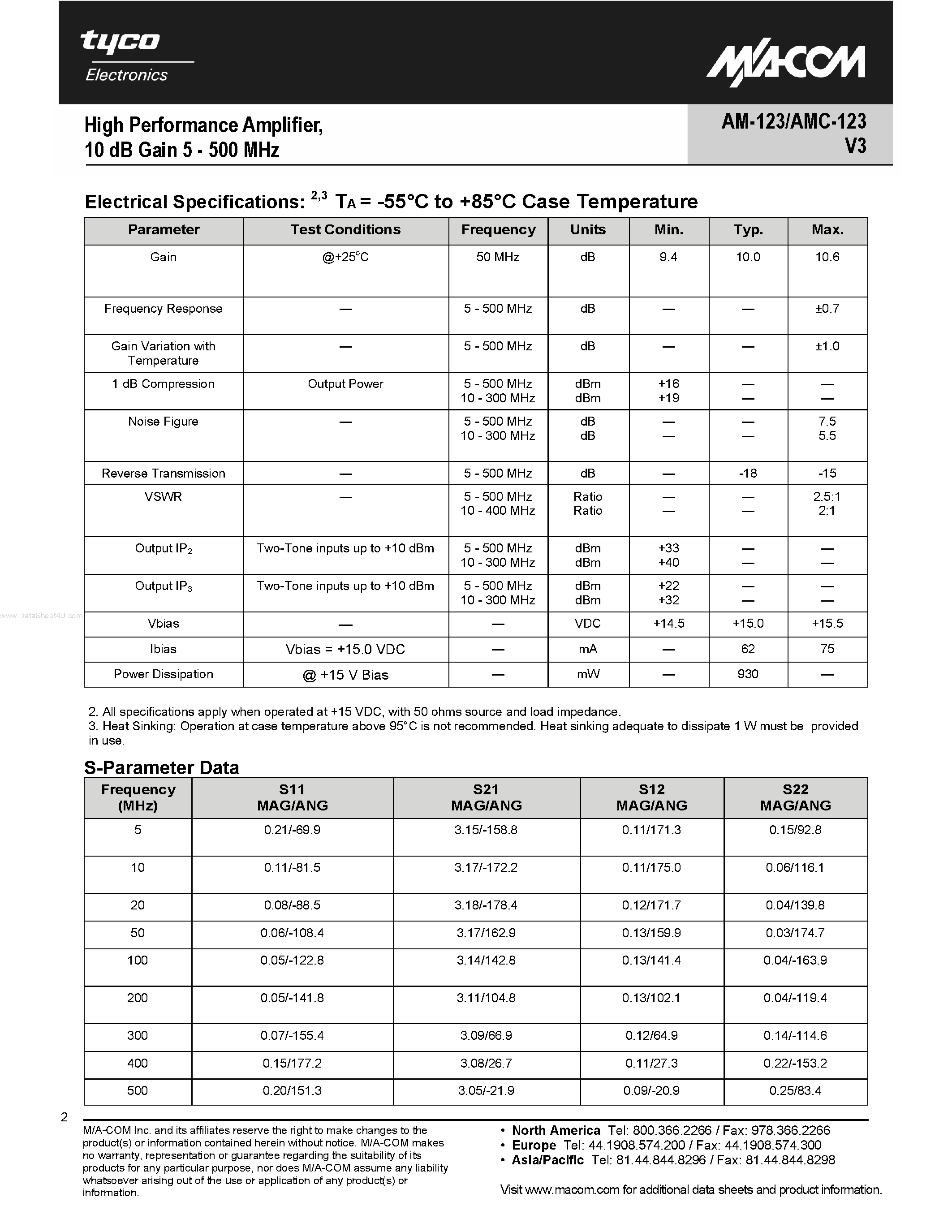 Datasheet AM-123PIN - High Performance Amplifier/ 10 dB Gain 5 - 500 MHz page 2