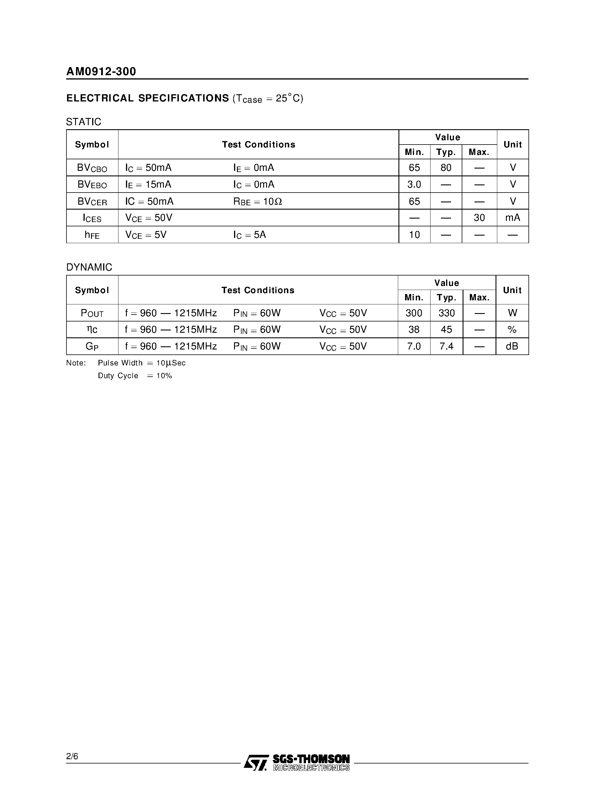 Даташит AM0912-300 - AVIONICS APPLICATIONS RF & MICROWAVE TRANSISTORS страница 2