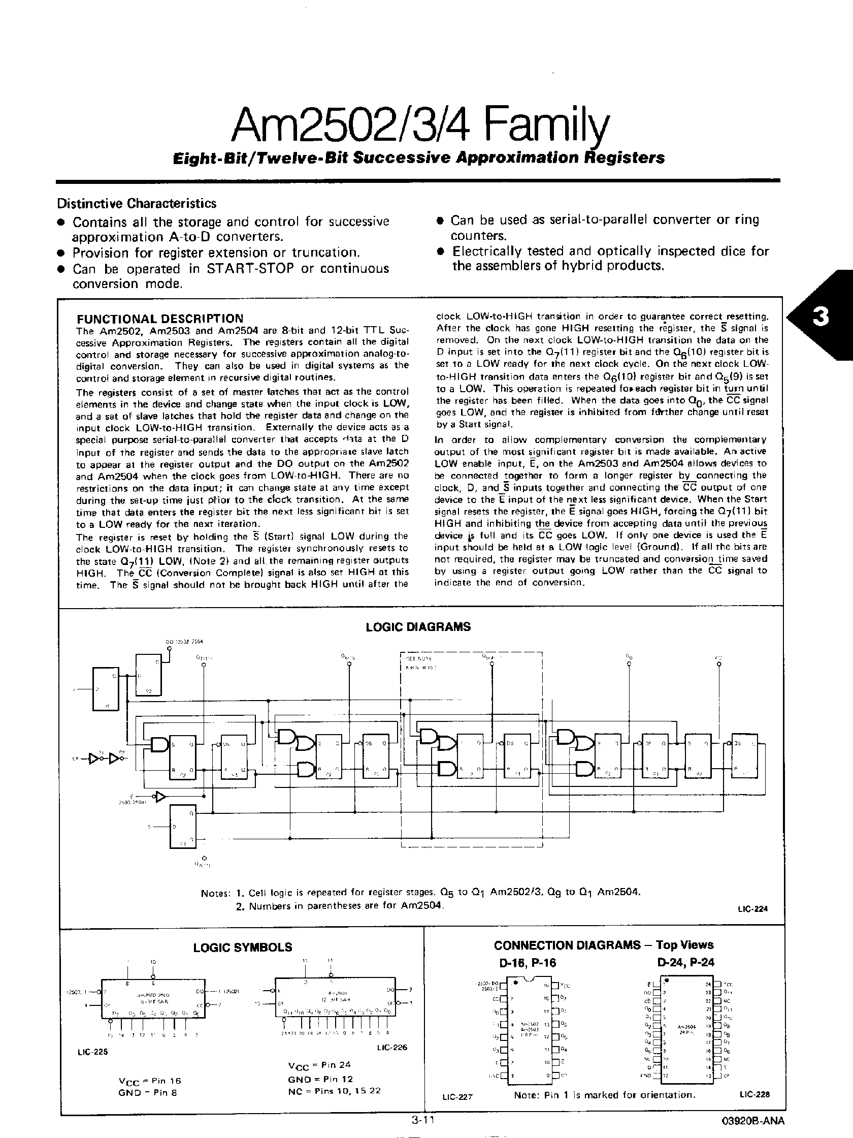 Datasheet AM2502XM - EIGHT BIT / TWELVE - BIT SUCCESSIVE APPROXIMATION REGISTERS page 1