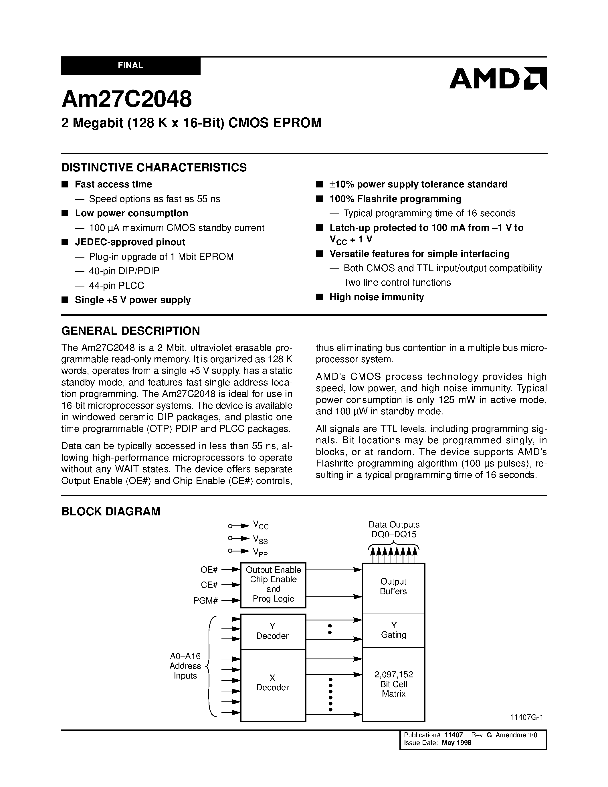Даташит Am27C2048-150PC5 - 2 Megabit (128 K x 16-Bit) CMOS EPROM страница 1