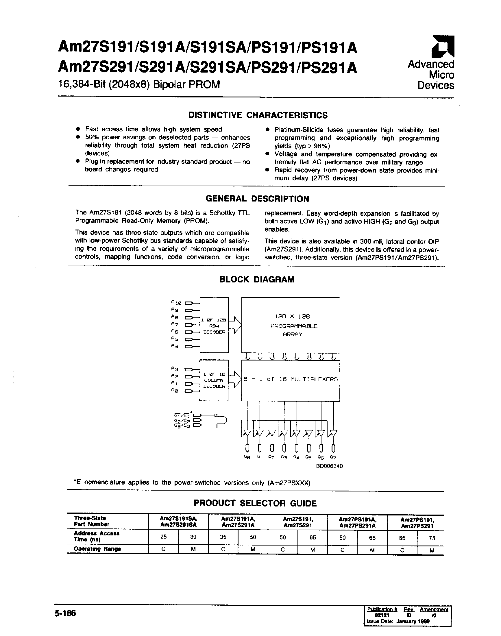 Datasheet AM27PS19130PCB-S page 1 Datasheet AM27PS19130PCB-S - 16/384-BIT (2048 x 8) BIPOLAR PROM page 1