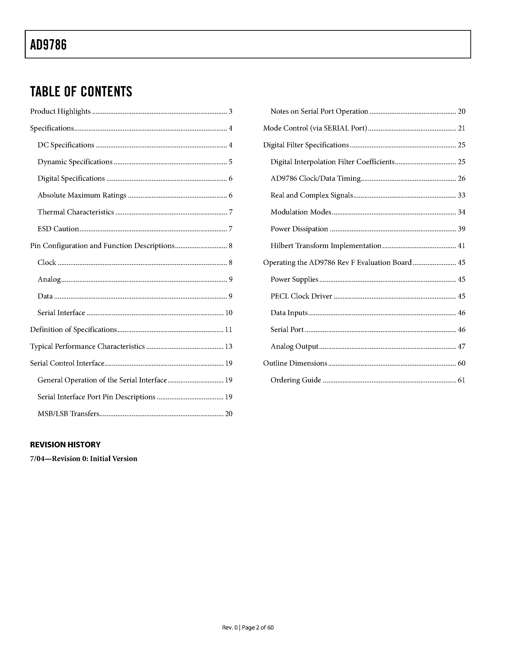 Datasheet AD9786 page 2 Datasheet AD9786 - 16-Bit/ 200 MSPS/500 MSPS TxDAC+ with 2/4/8 Interpolation and Signal Processing page 2