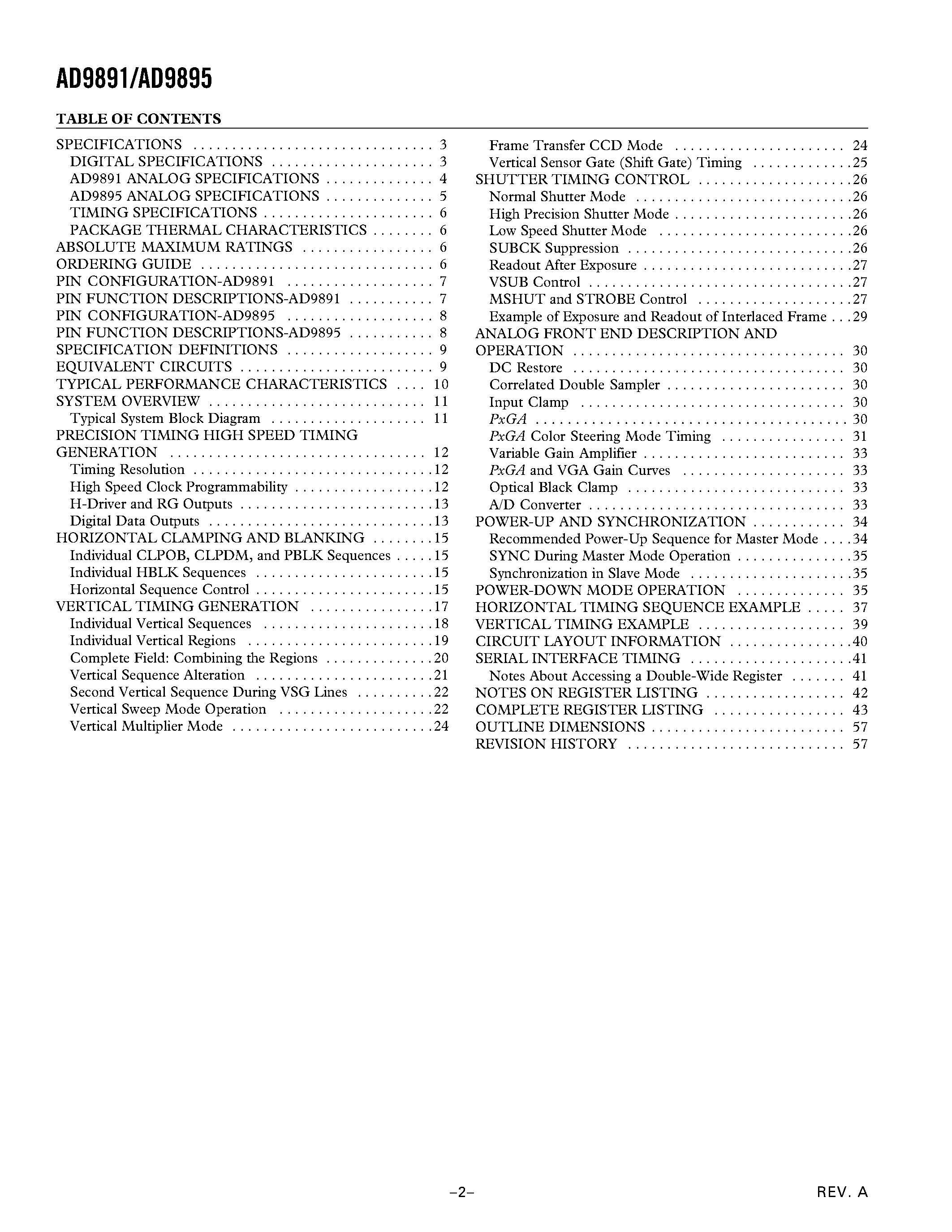 Datasheet AD9891KBC page 2 Datasheet AD9891KBC - CCD Signal Processors with Precision Timing Generator page 2
