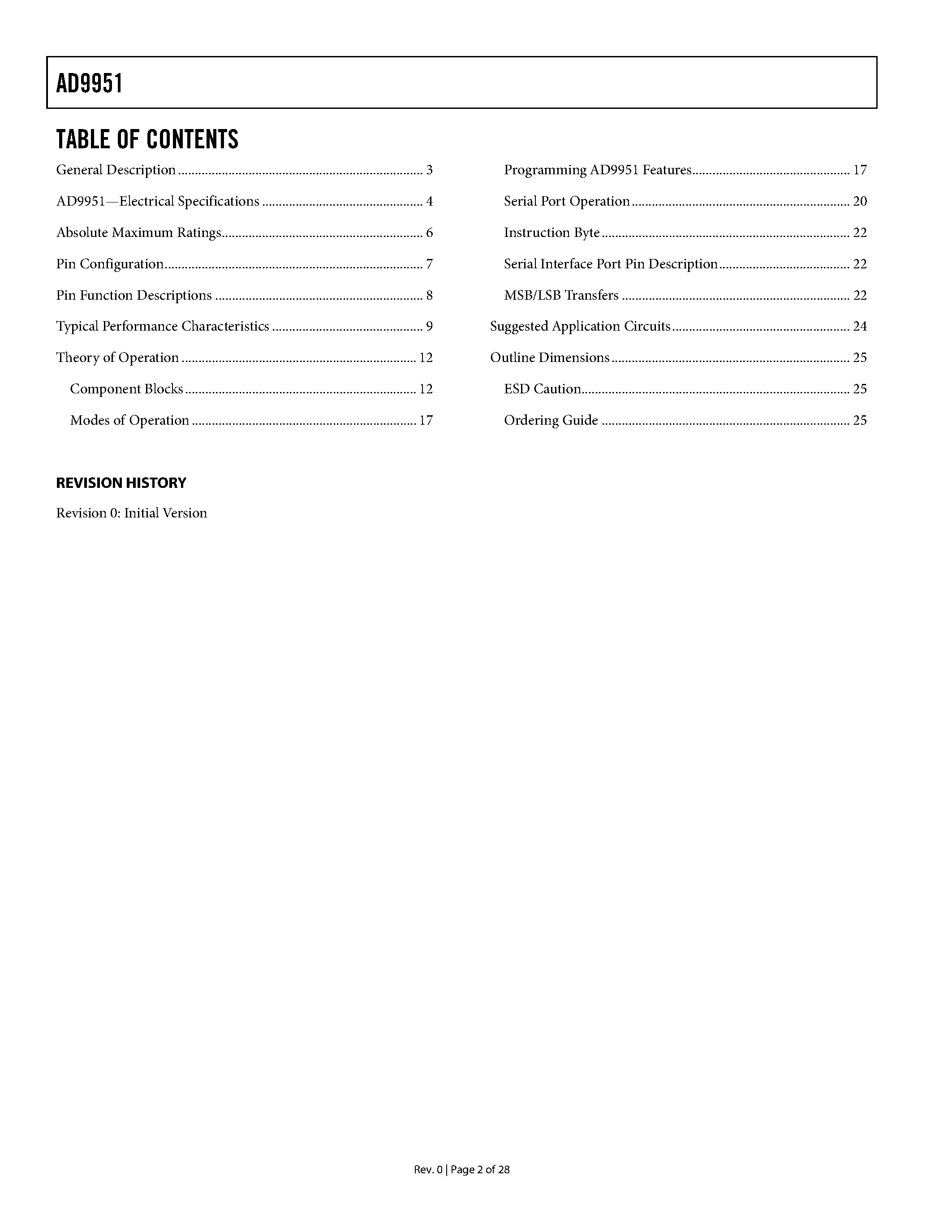 Datasheet AD9951YSV-REEL7 page 2 Datasheet AD9951YSV-REEL7 - 400 MSPS 14-Bit/ 1.8 V CMOS Direct Digital Synthesizer page 2