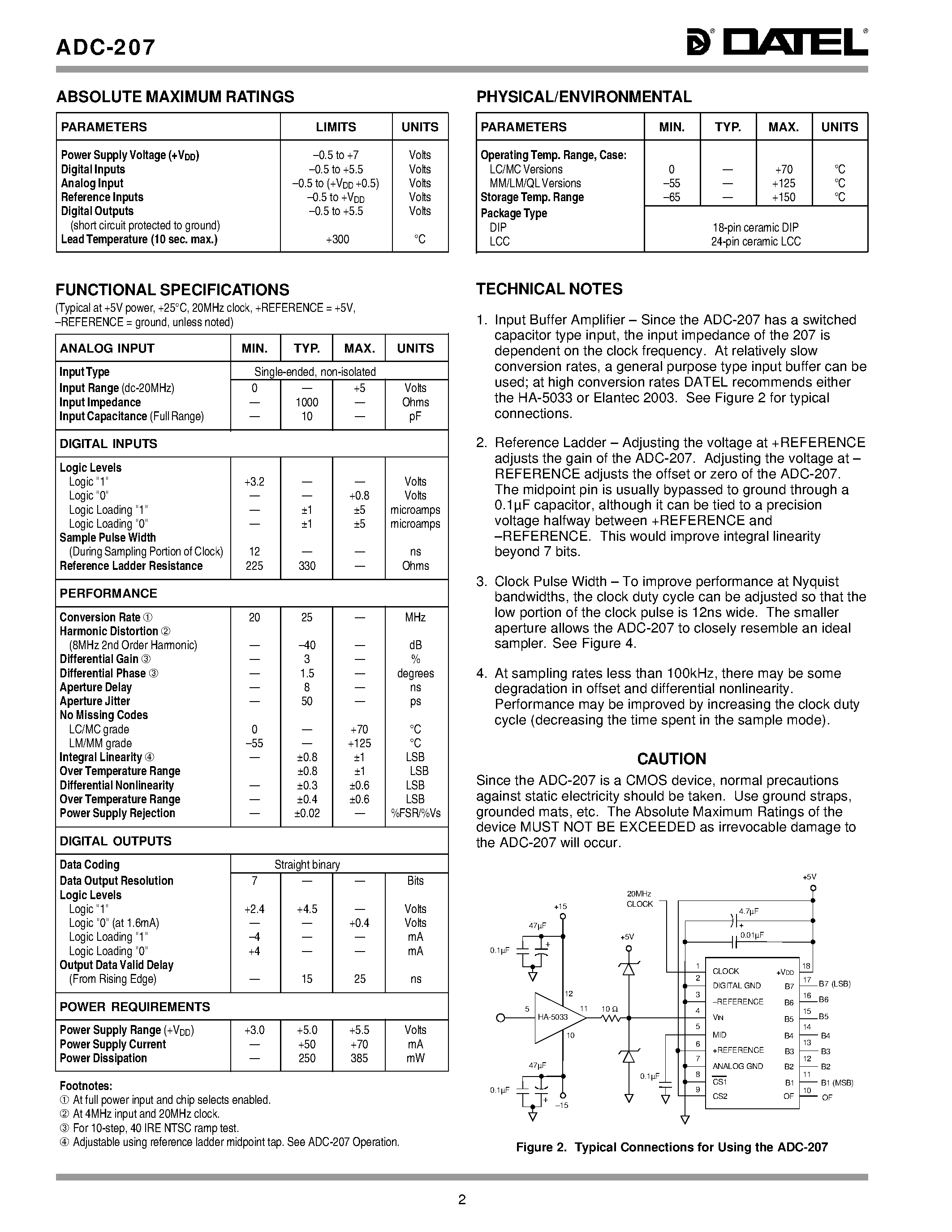 Datasheet ADC-207LM-QL - 7- BIT 20MHZ CMOS FLASH A/D CONVERTERS page 2